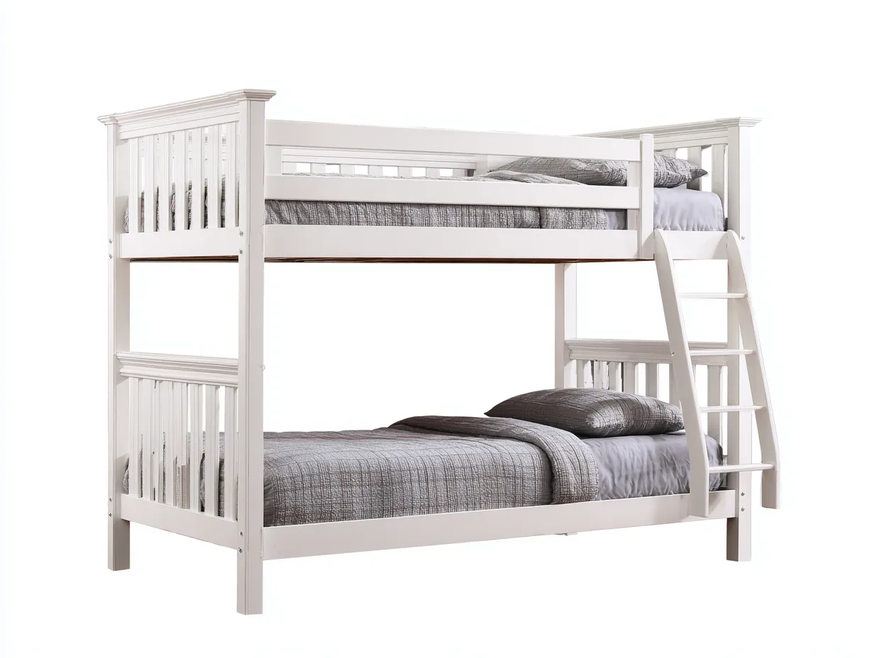 Litera de madera 208x110x178 cm - blanca - para dormitorio - cabeceros altos y escalera inclinada-Vavexiadwell