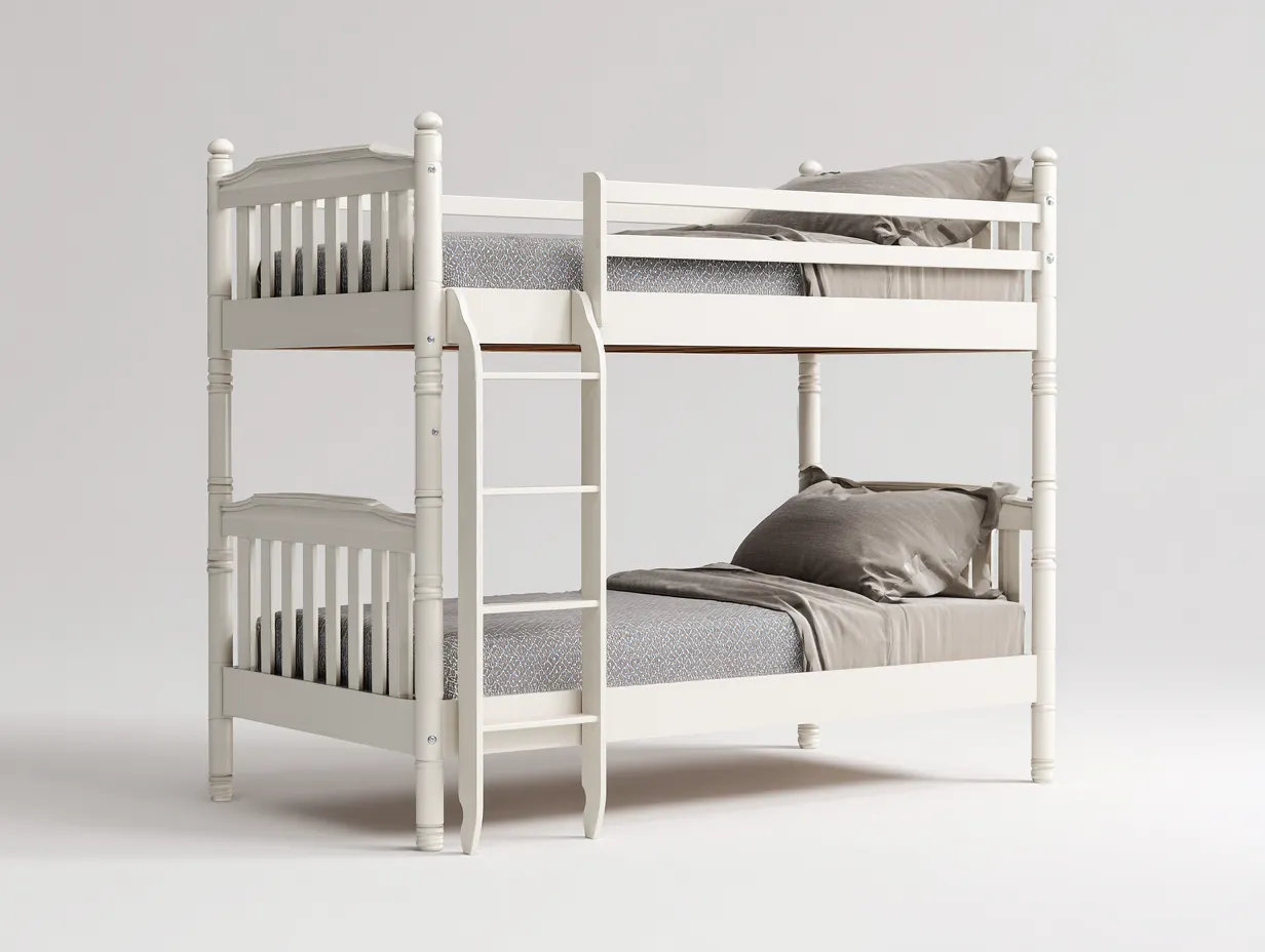 Litera de madera - 205x105x175 cm - blanca - para dormitorio - cabeceros con barrotes y escalera central-Vavexiadwell