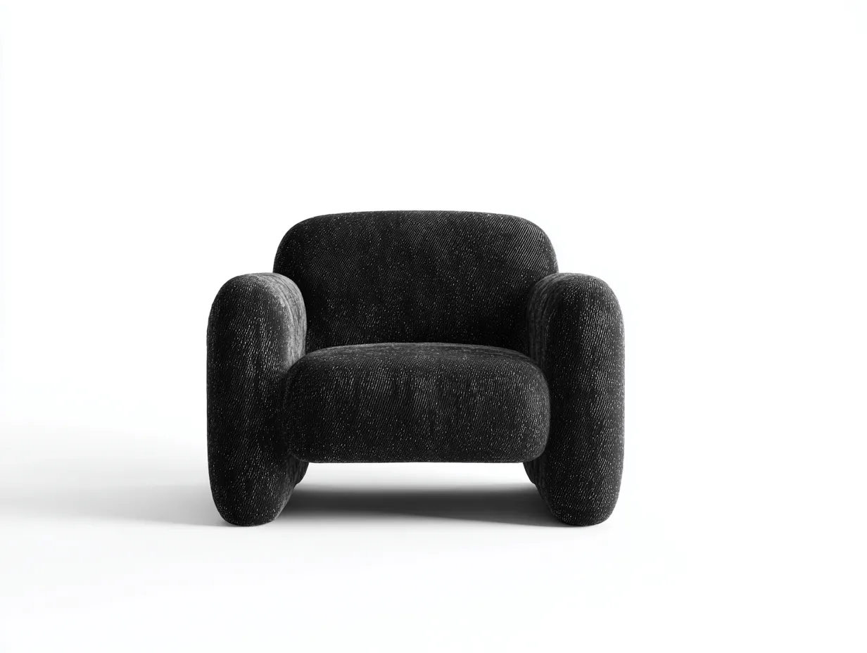 Sillón lounge 80x81x74 cm - tela negra jaspeada - negro - para salón - diseño escultórico bajo-Vavexiadwell