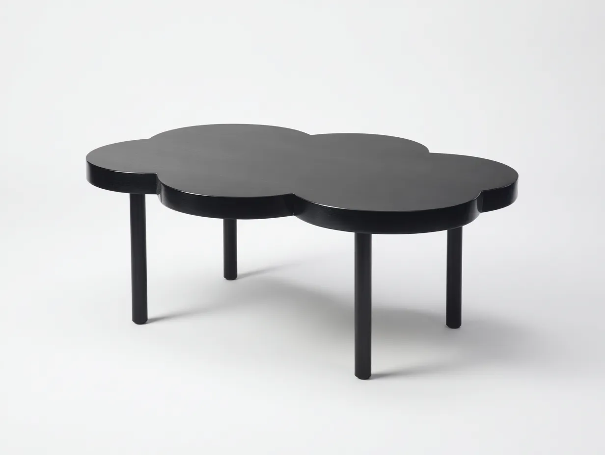 Mesa de centro de madera 125x82x40 cm - negra - para salón - tablero ondulado con patas cilíndricas-Vavexiadwell