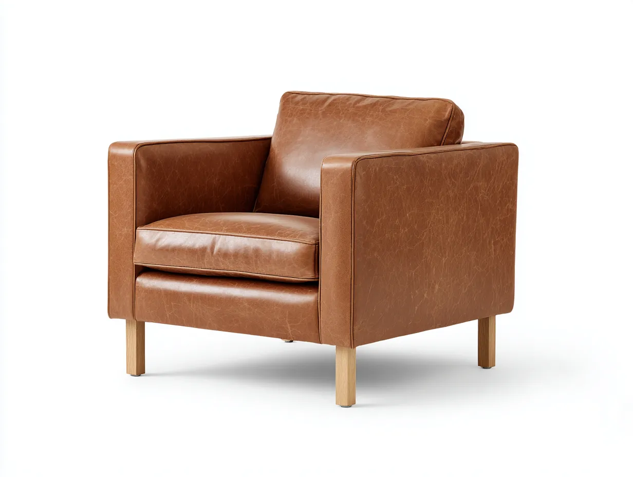 Sillón de piel sintética 84x86x82 cm - marrón cuero y patas de madera - marrón y roble - para salón - estilo clásico actual-Vavexiadwell