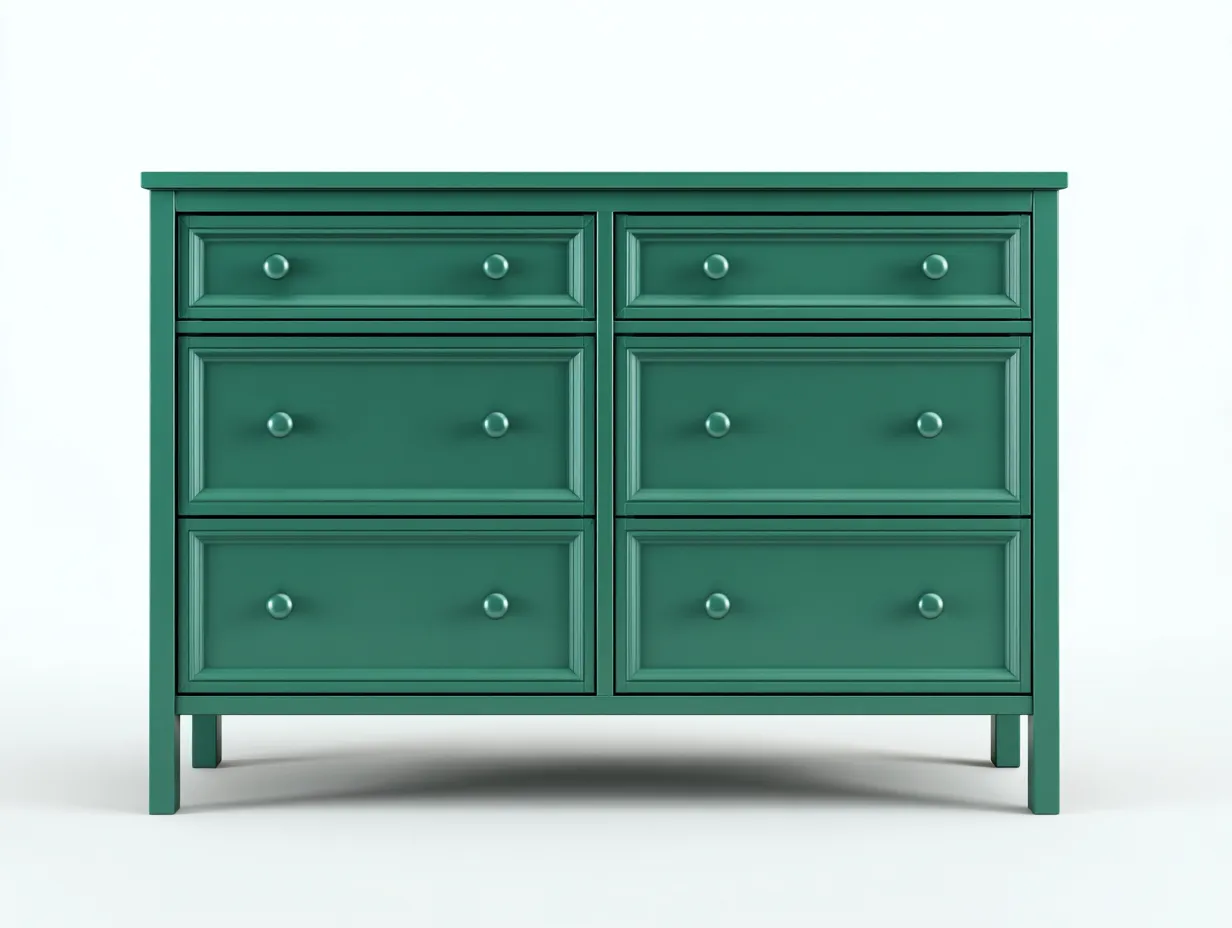 Cómoda 135x43x88 cm - verde azulado - madera con seis cajones y acabado moldurado - estilo clásico renovado para dormitorio-Vavexiadwell