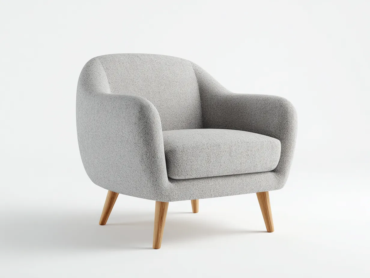 Sillón nórdico 78x81x82 cm - bouclé gris claro y patas de madera - gris claro y roble - para salón - imagen ligera y suave-Vavexiadwell