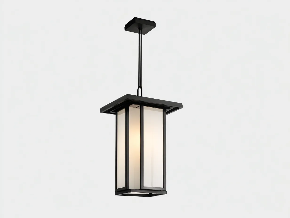Lámpara colgante 20x20x46 cm - negro y blanco cálido - metal y panel opal para exterior - diseño farol moderno-Vavexiadwell
