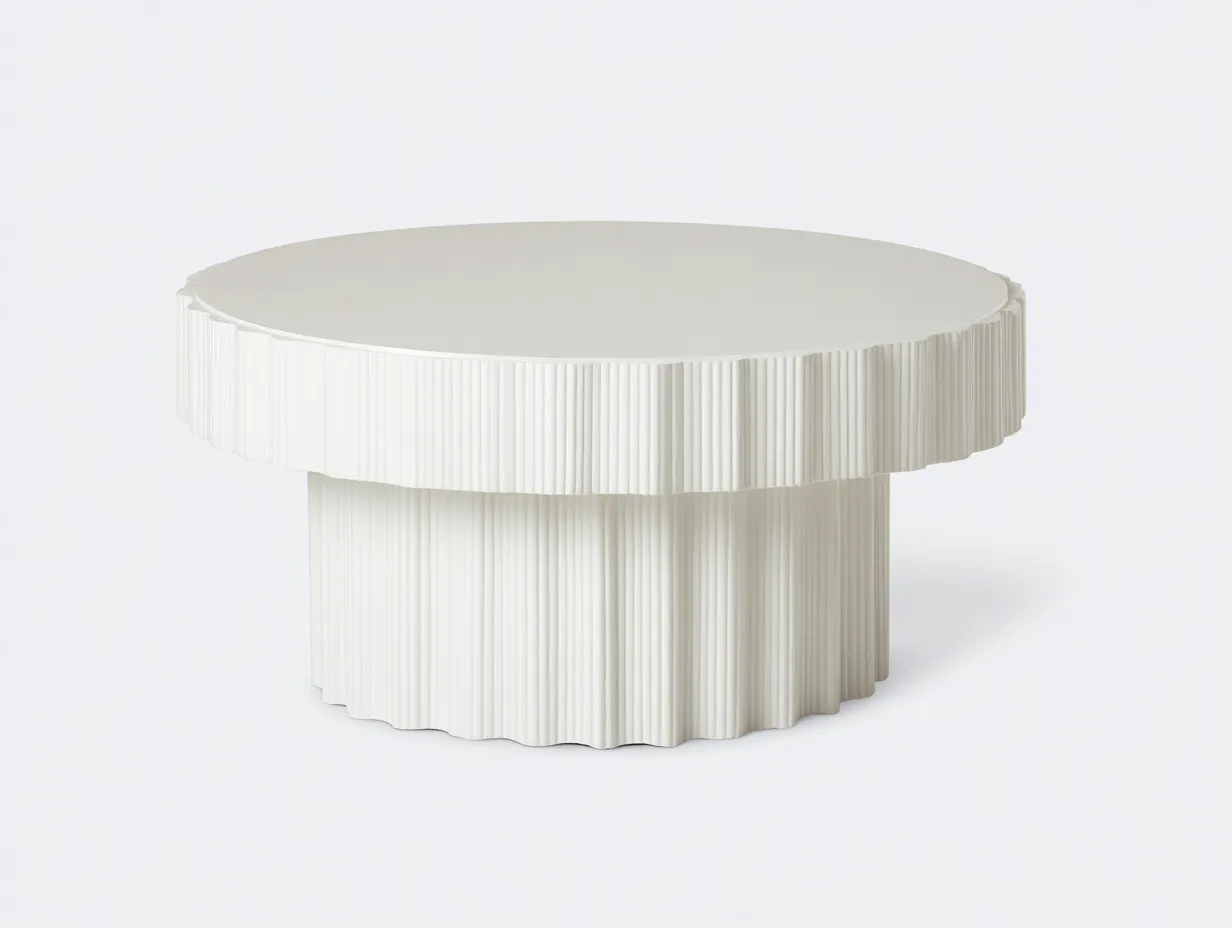 Mesa de centro de resina 108x108x36 cm - blanco crema para salón - volumen redondo acanalado-Vavexiadwell
