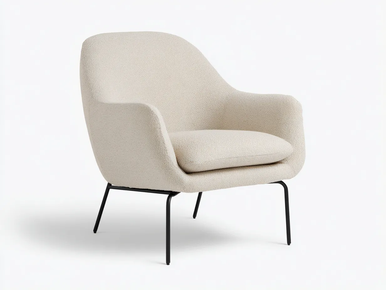 Sillón tapizado 74x80x84 cm - tejido bouclé marfil y patas metálicas - marfil y negro - para salón - confort ligero actual-Vavexiadwell