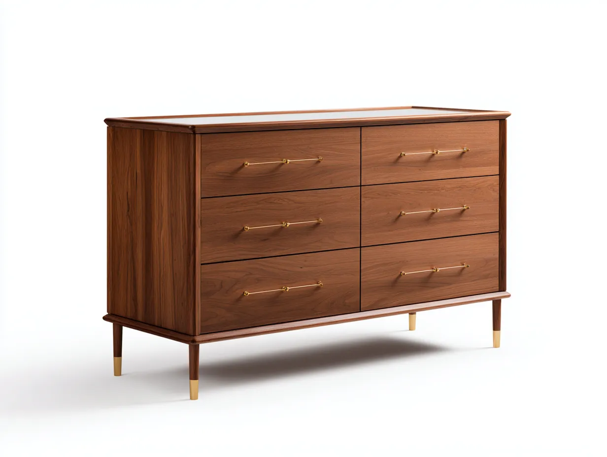 Cómoda 145x46x84 cm - nogal y marrón - madera con 6 cajones para dormitorio - estilo mid-century elegante-Vavexiadwell
