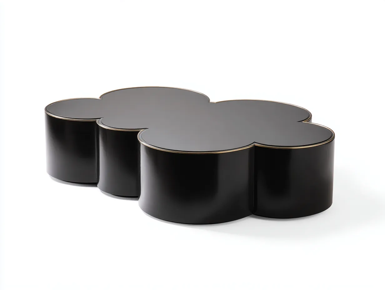 Mesa de centro de madera 118x76x34 cm - negra con borde dorado - para salón - diseño ondulado contemporáneo-Vavexiadwell