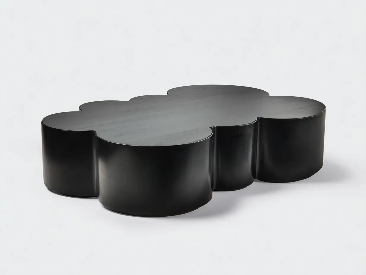 Mesa de centro de madera 120x78x32 cm - negra - para salón - silueta orgánica con base maciza-Vavexiadwell