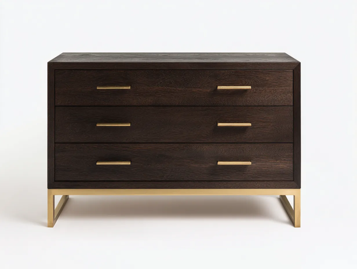 Cómoda 150x45x82 cm - marrón oscuro y dorado - madera con 6 cajones para dormitorio - frente texturizado moderno-Vavexiadwell