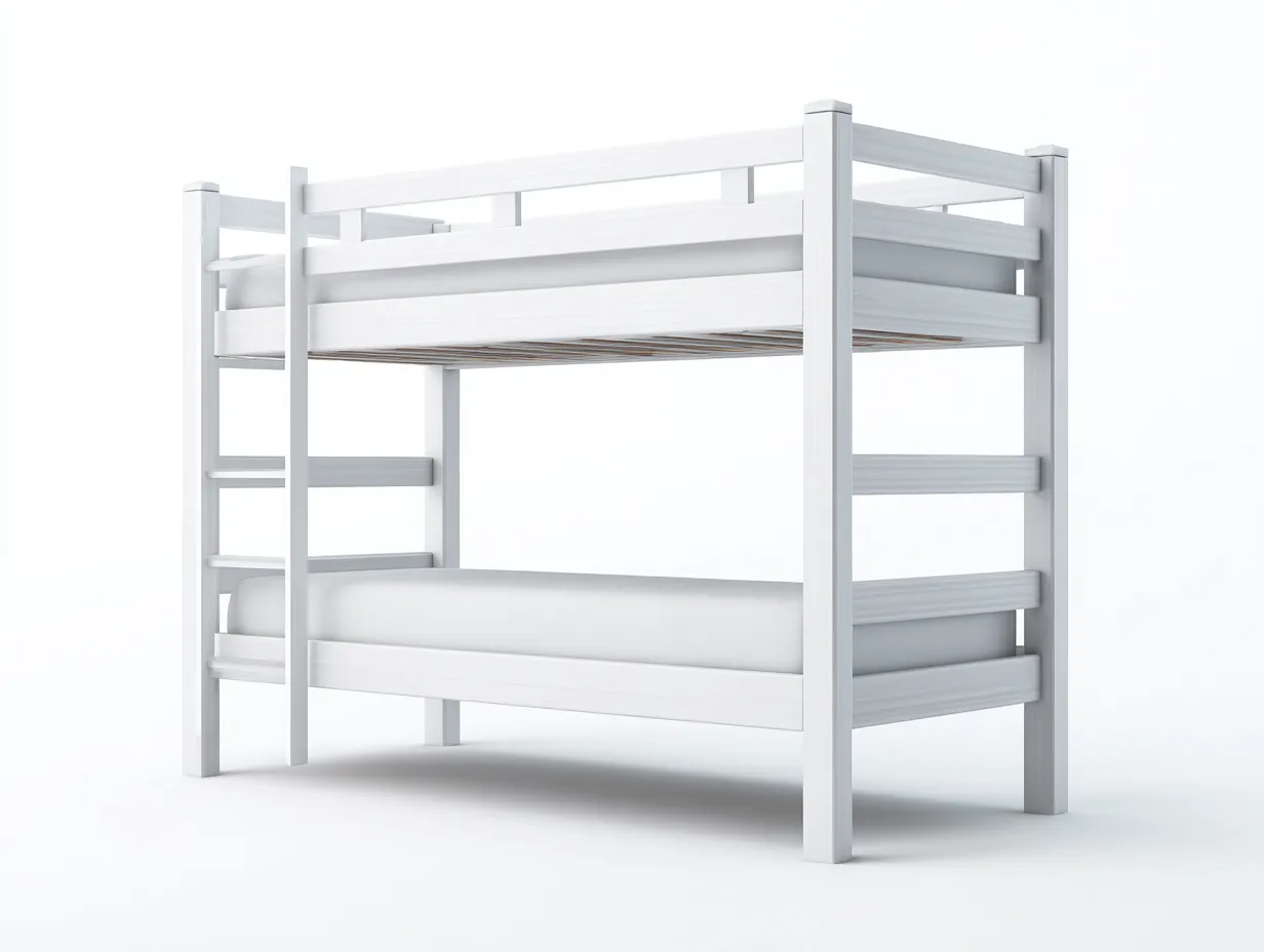 Litera de madera 202x98x168 cm - blanca - para dormitorio - barandilla completa y escalera lateral-Vavexiadwell