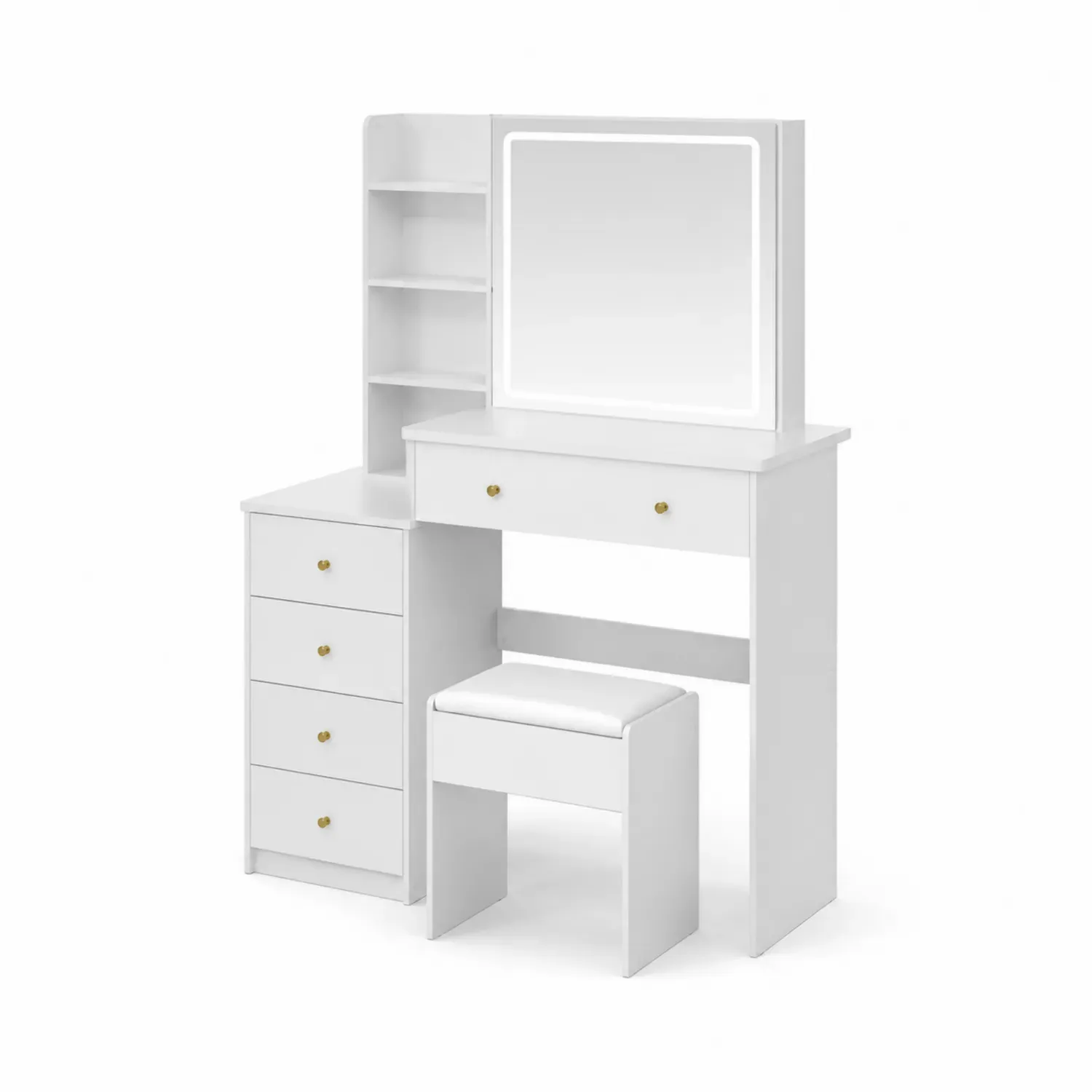 Toaletka z lustrem LED, MDF, Biały, 140x90x40 cm