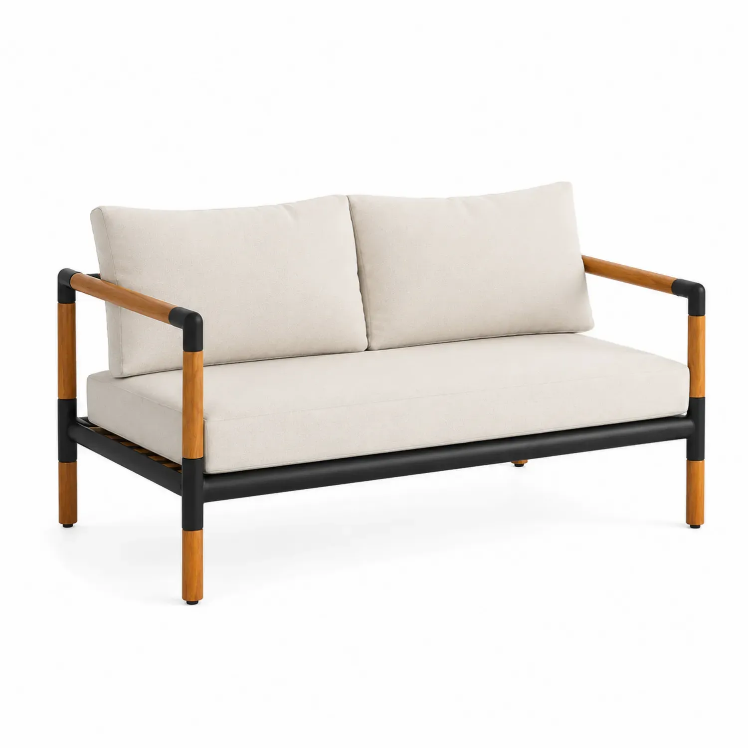Sofa ogrodowa z poduszkami 2-osobowa drewno metal Beżowa/Czarna