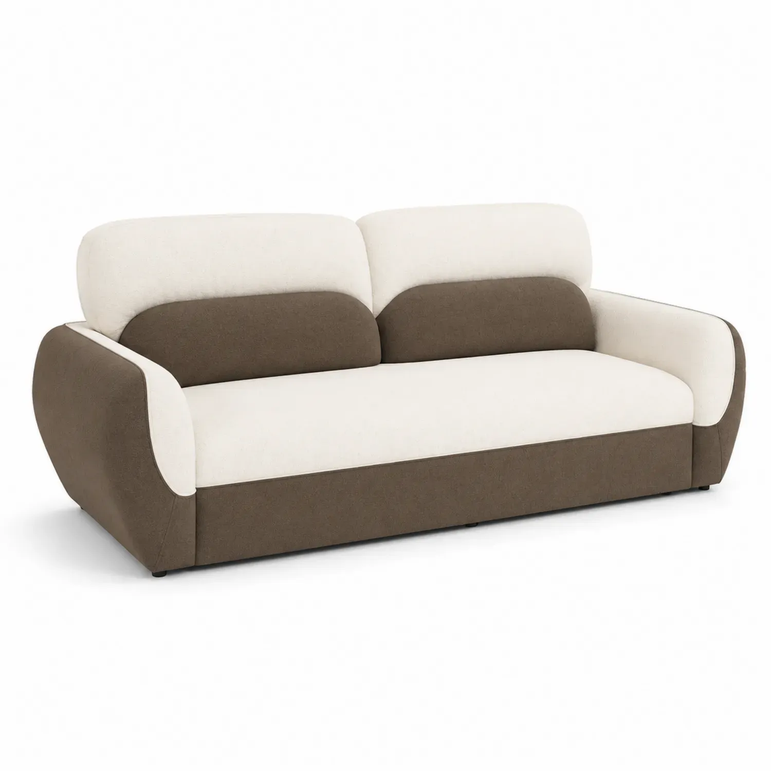 Sofa 3-osobowa z tkaniny, brązowo-biała, 200 cm
