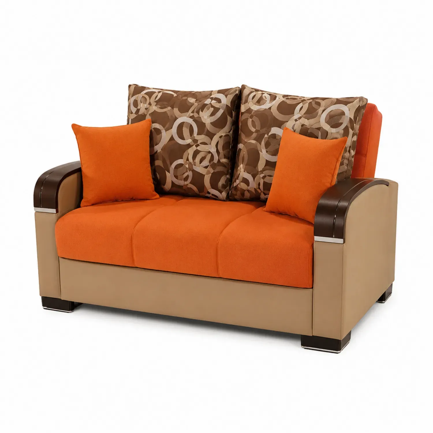 Sofa dwuosobowa tkanina poliester skóra ekologiczna Pomarańczowa/Brązowa