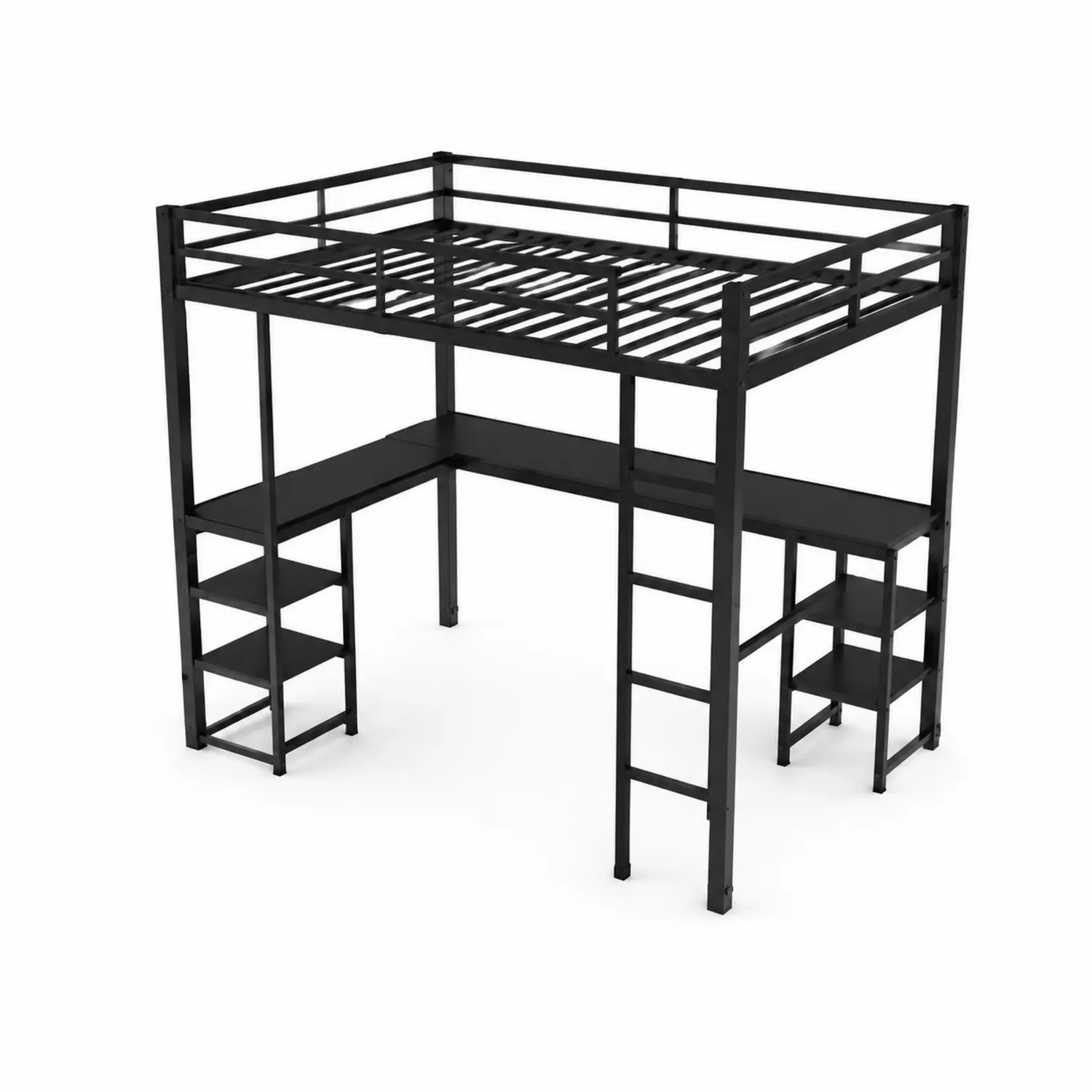 Metall Hochbett mit Regalen Stahl Schwarz 200x140 cm-Casdwell