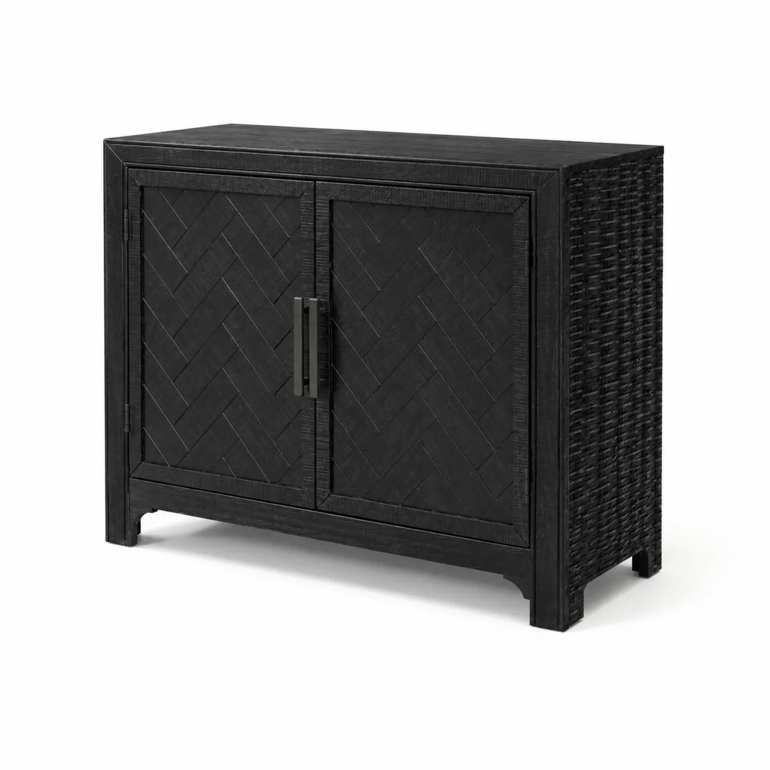 Schwarzer Holzschrank mit Fischgrätmuster-Casdwell