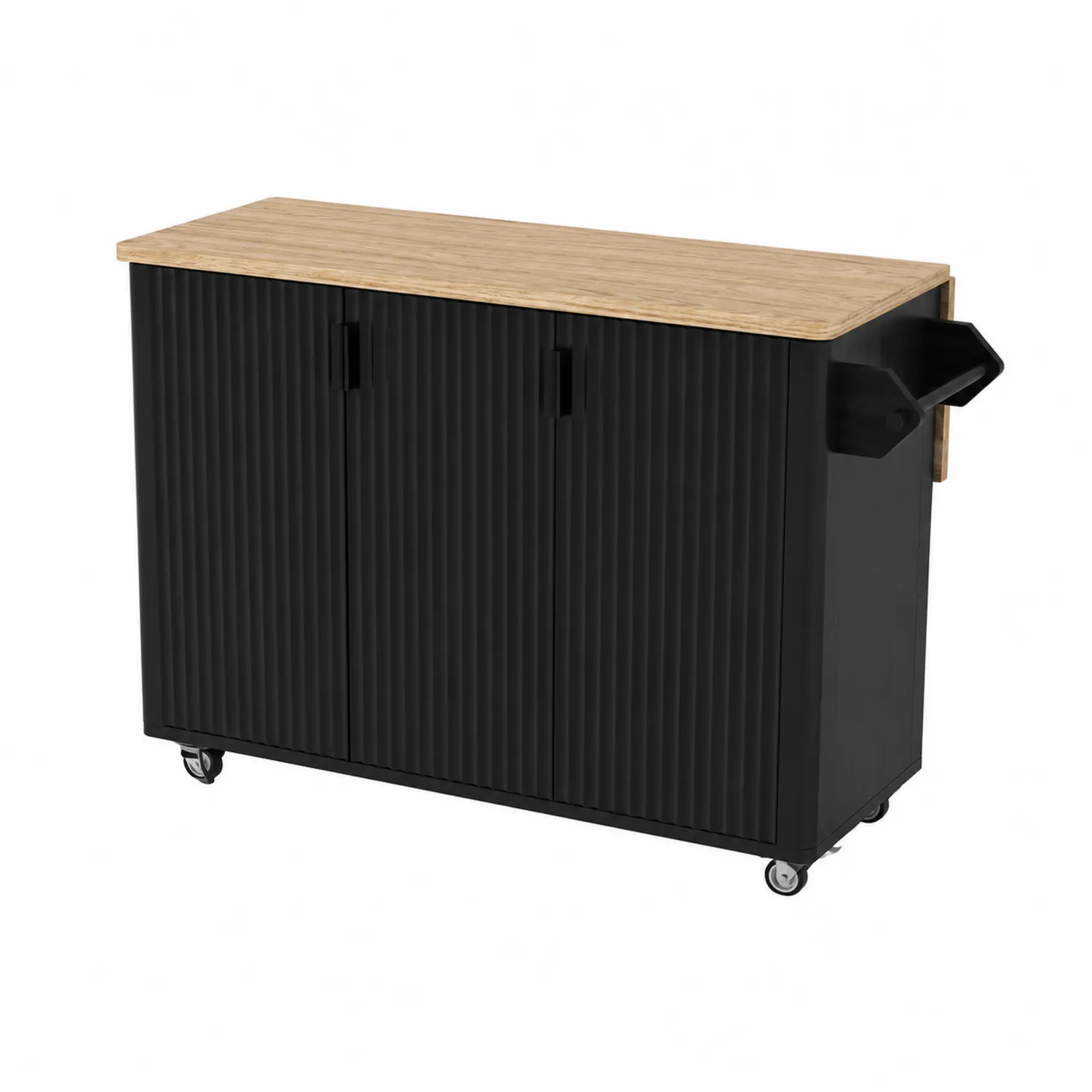 Schwarzer Küchenwagen mit Schrank und Holzoberseite-Casdwell