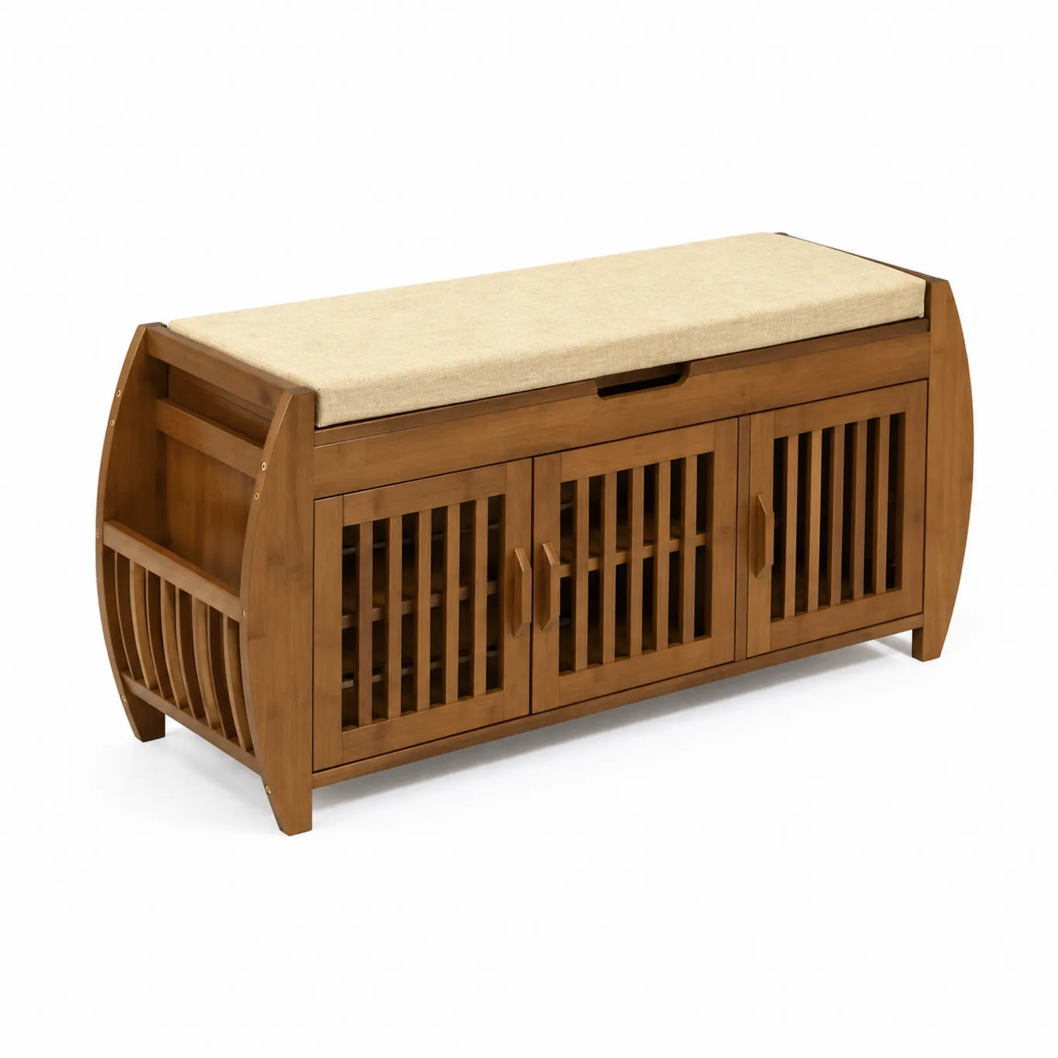 Holzbank mit Kissen und Stauraum 120cm Beige-Casdwell
