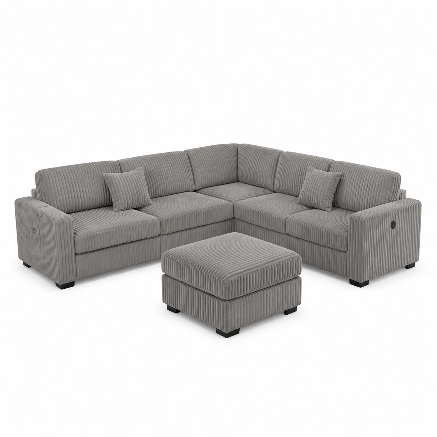 Ecksofa mit Hocker aus Cordstoff in Grau, 260x260 cm-Casdwell