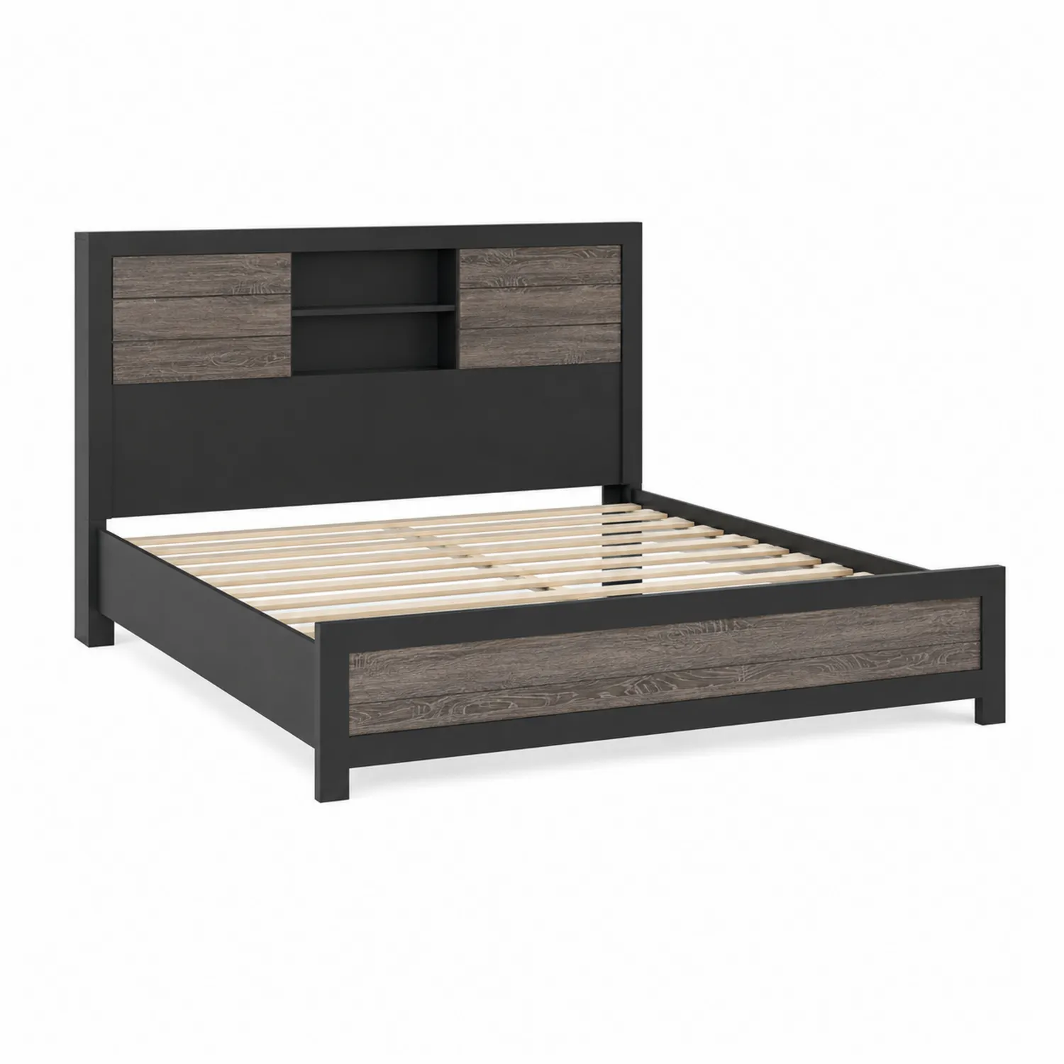 Holzbettgestell mit Kopfteil und Regale Schwarz/Braun 200x160 cm-Casdwell