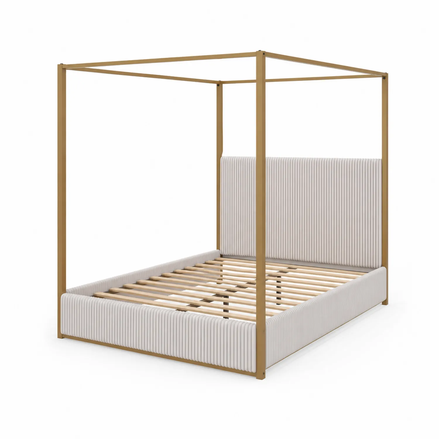 Himmelbett aus Holz mit Polyestergewebe 200x180cm Beige-Casdwell
