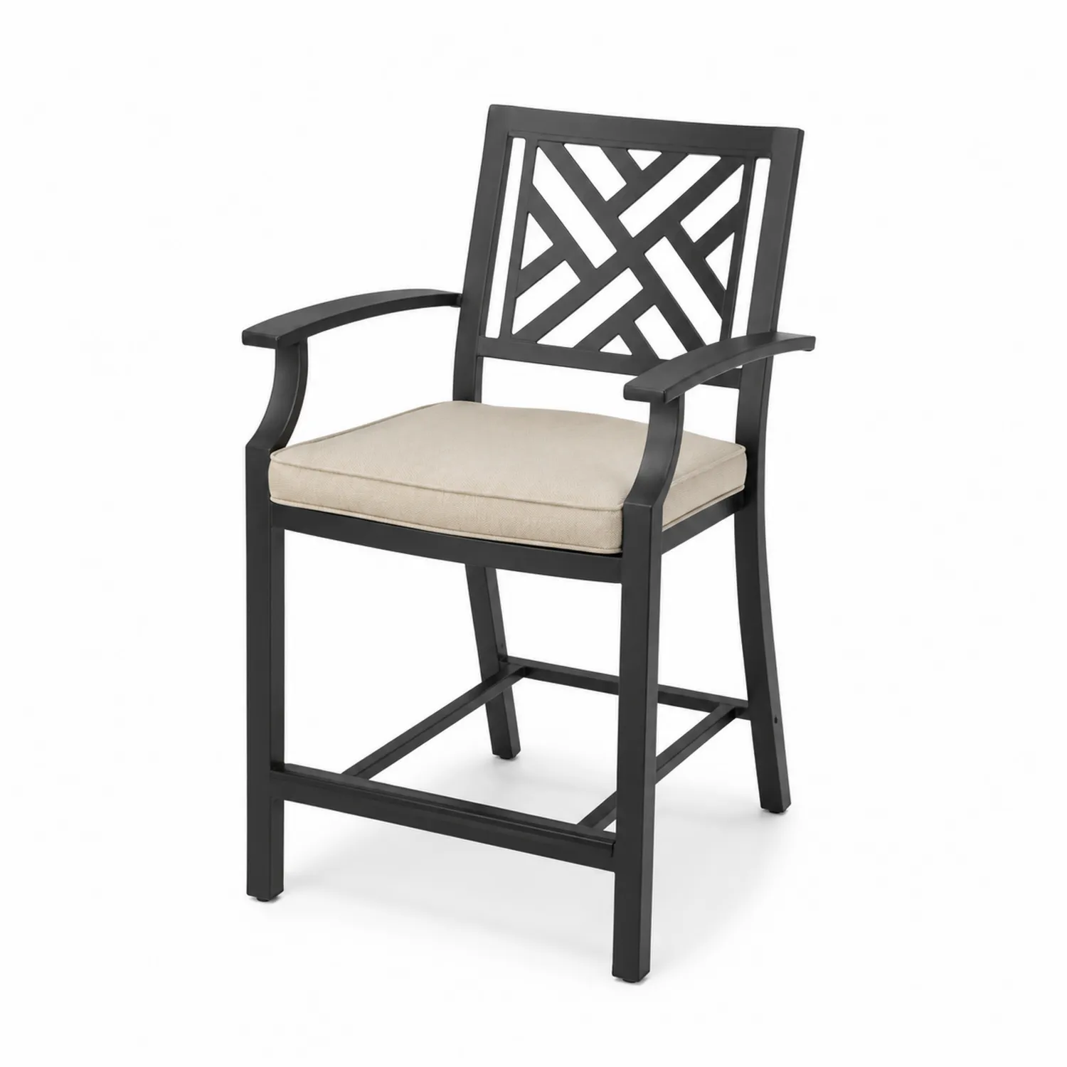 Aluminium Barhocker mit Polyesterpolster Schwarz Beige-Casdwell