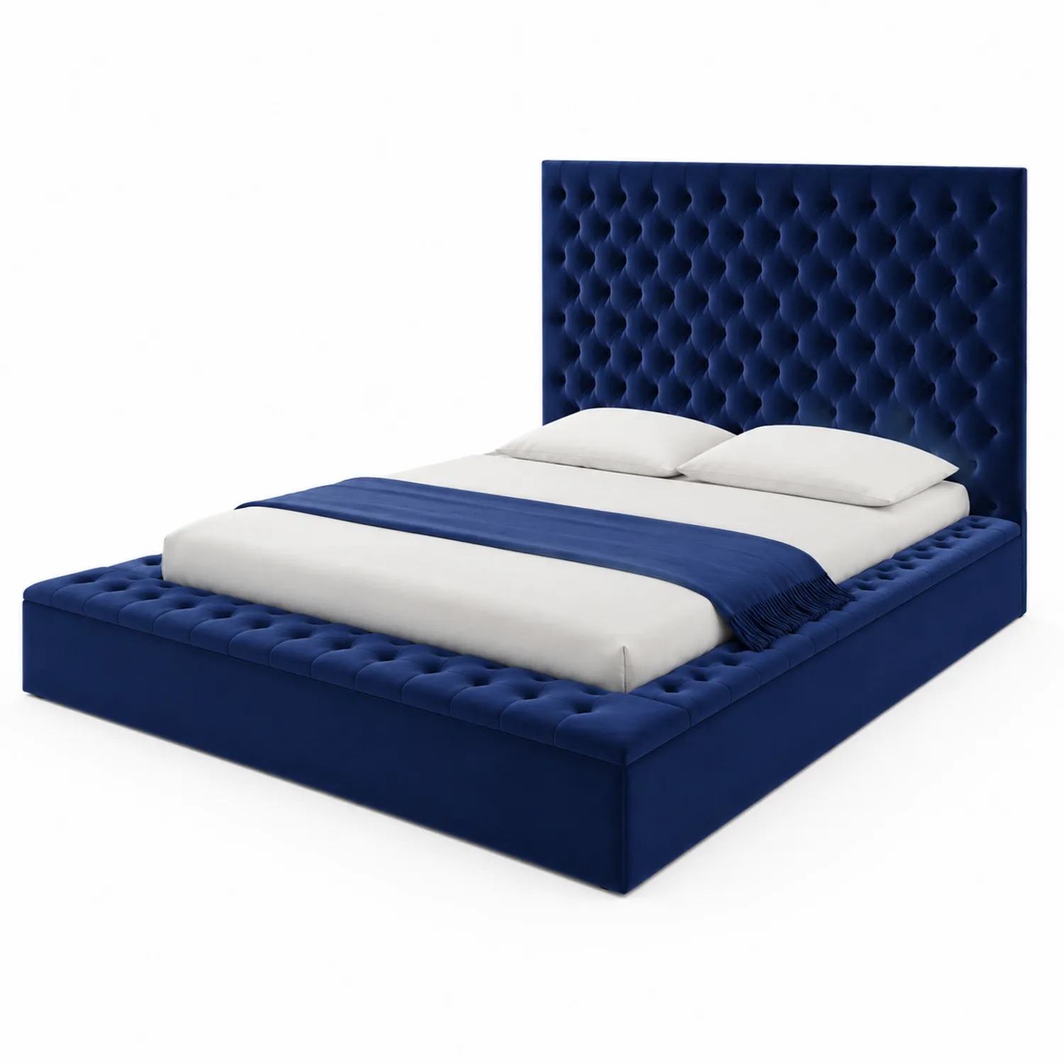 Polsterbett Stoff Blau 200x180 cm mit hohem Kopfteil-Casdwell