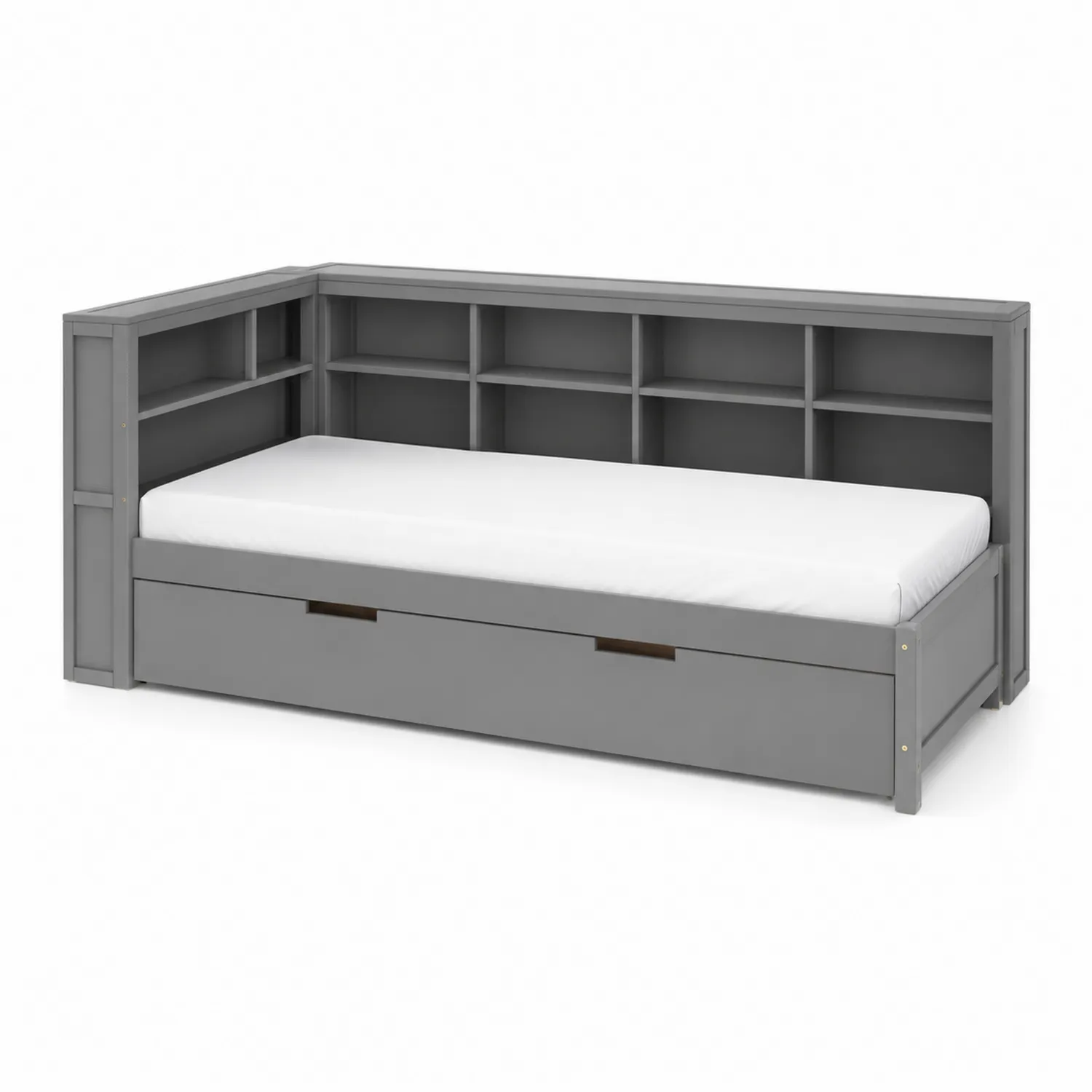 Graues Tagesbett mit Regalen und Schublade aus MDF, 200 x 90 cm-Casdwell