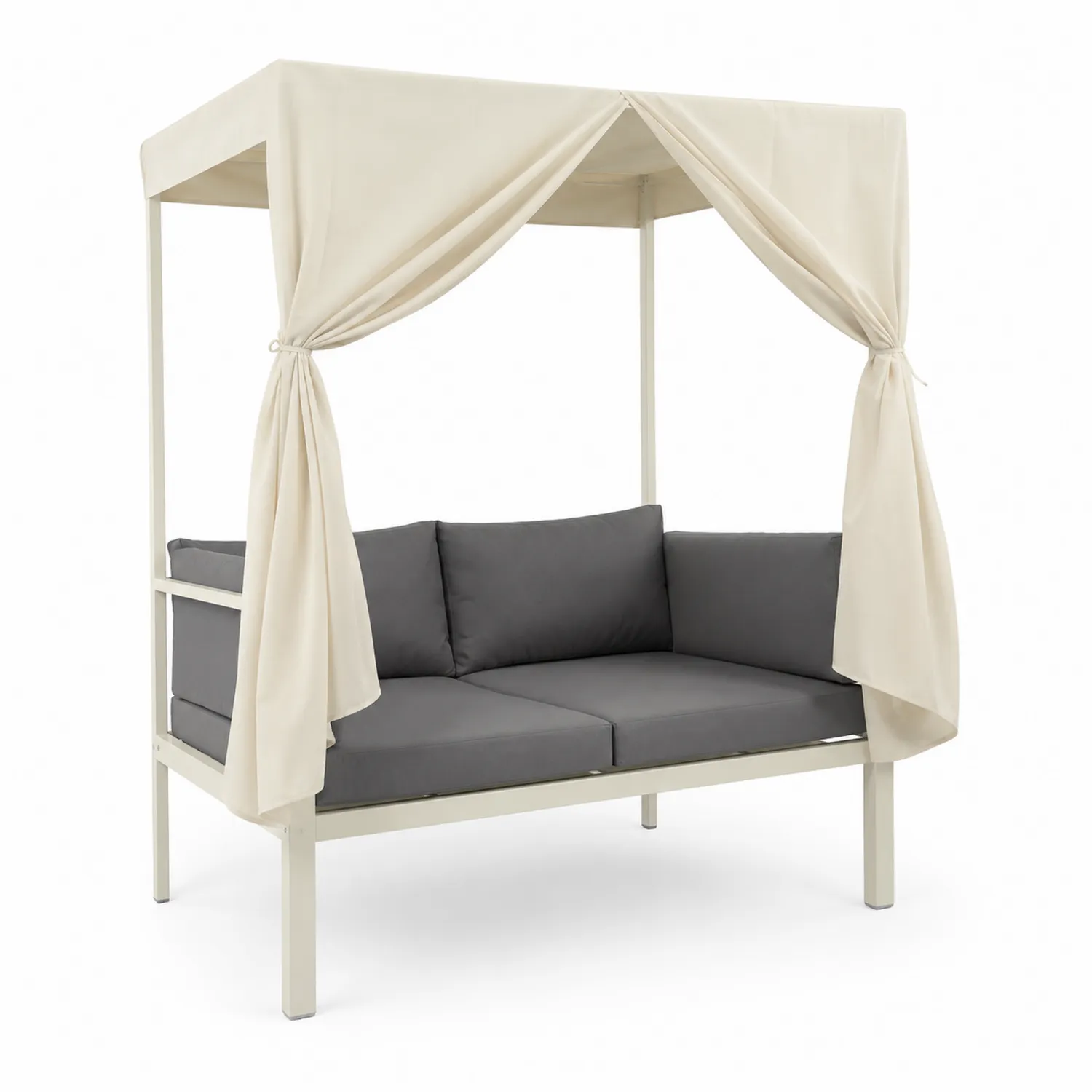 Terrassensofa Aluminium Beige/Grau mit Vorhängen-Casdwell
