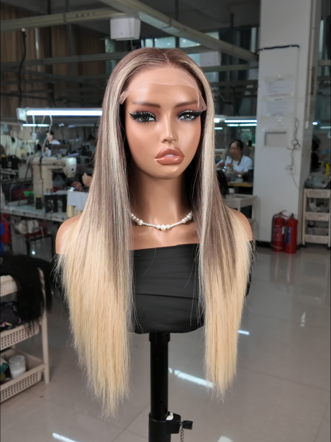 Ash Blonde Balayage Straight Layered 5x5 Lace Closure Wig Human Hair Wigs