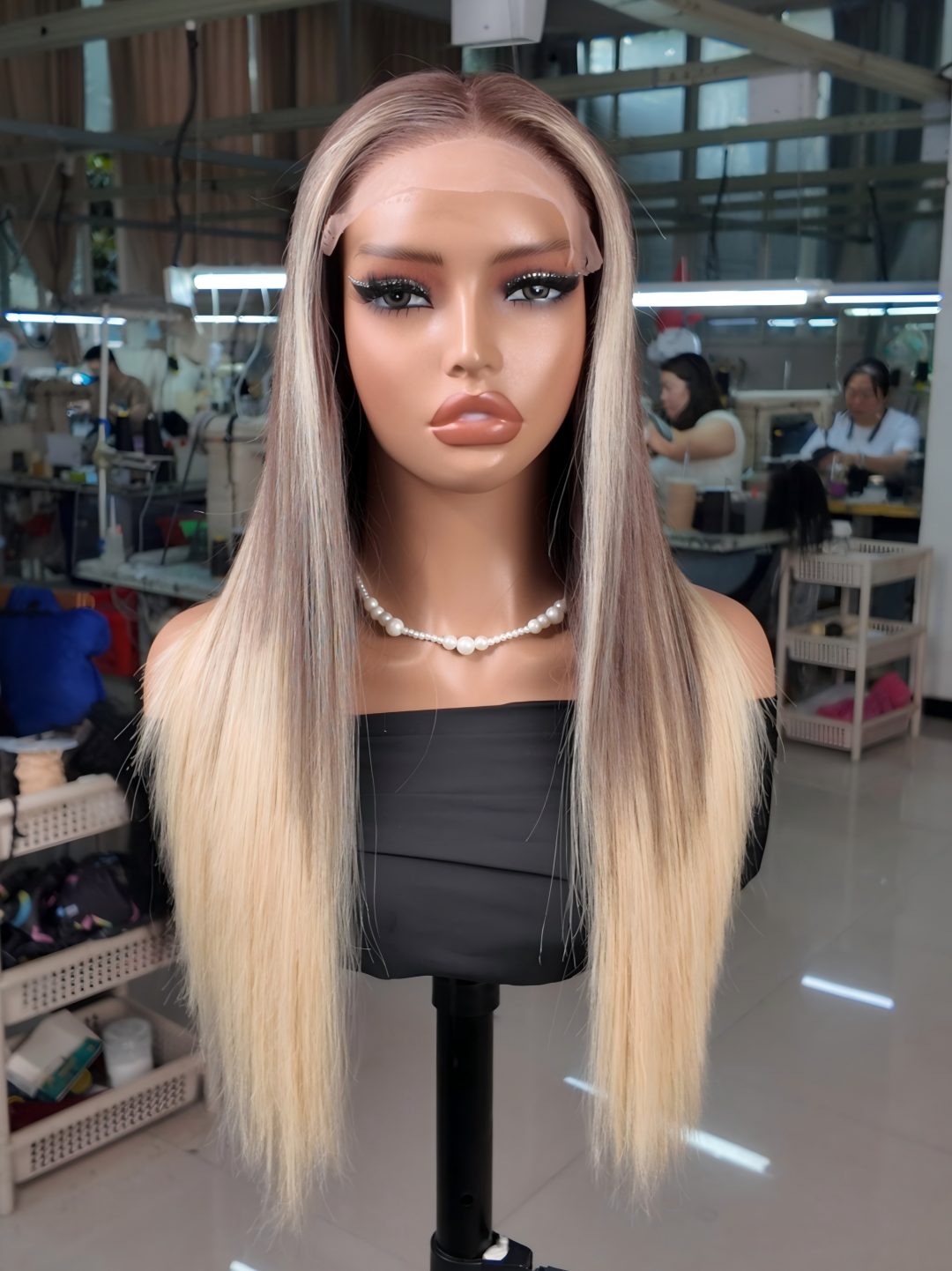 Ash Blonde Balayage Straight Layered 5x5 Lace Closure Wig Human Hair Wigs