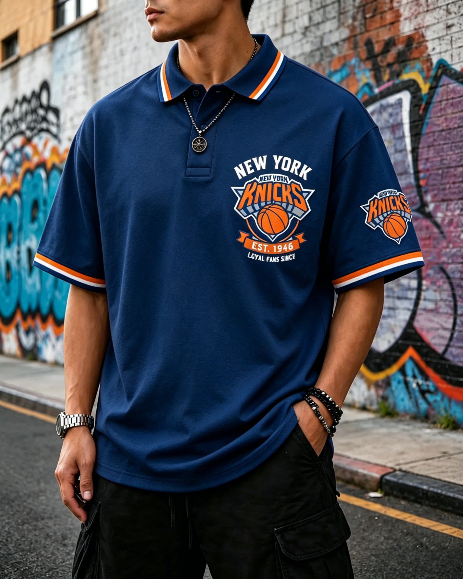 Men's New York Knicks Basketball Team Fan Polo Shirt