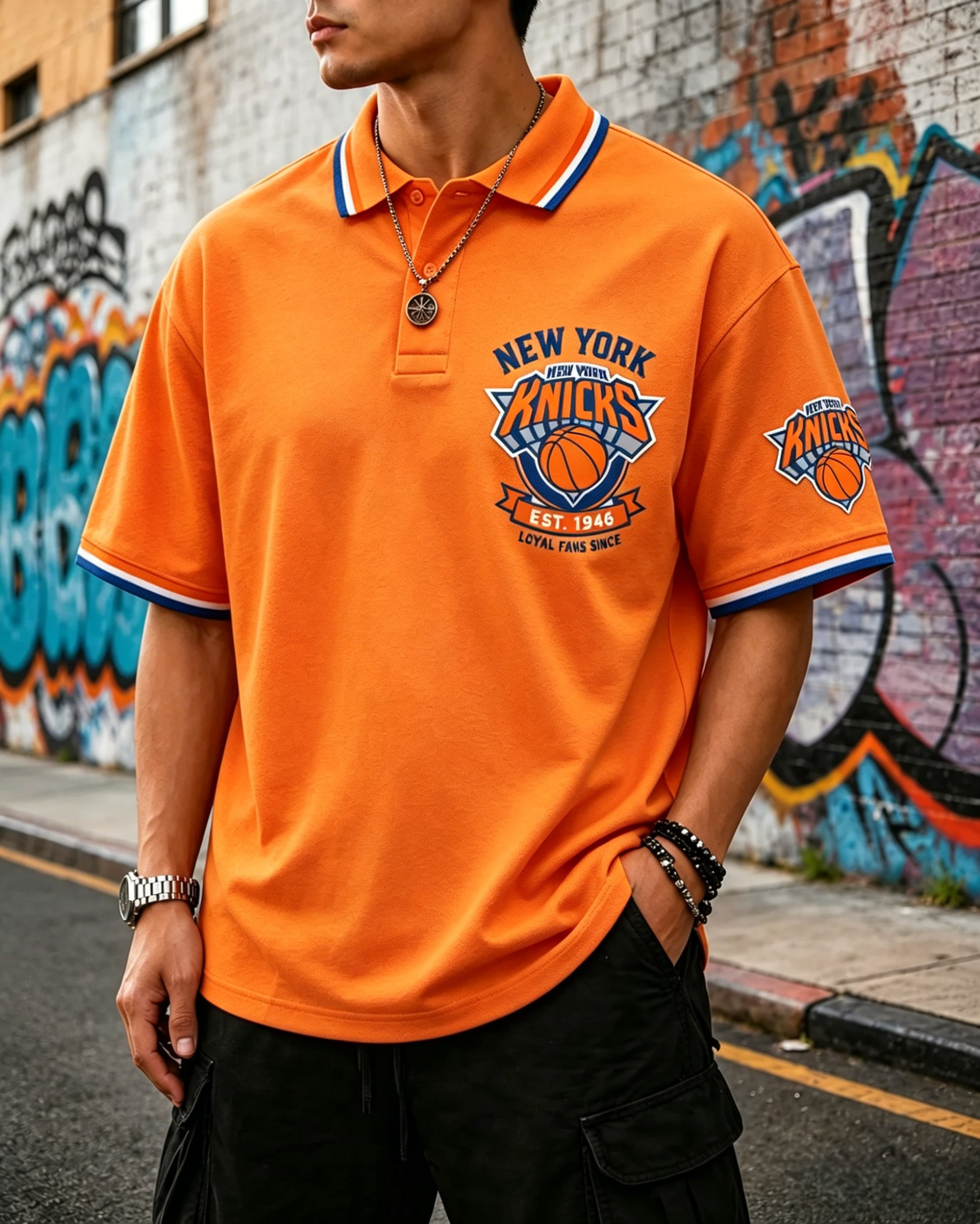 Men's New York Knicks Basketball Team Fan Polo Shirt