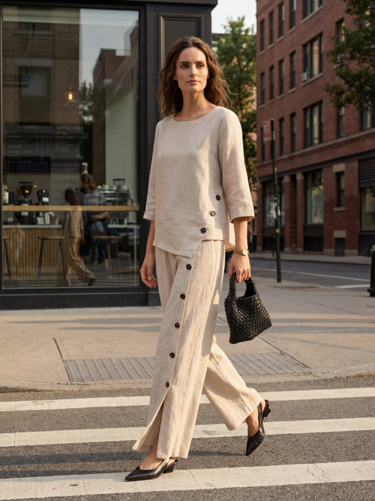 Casual two-piece set: linen cotton top and trousers – create a stylish look in 5 seconds