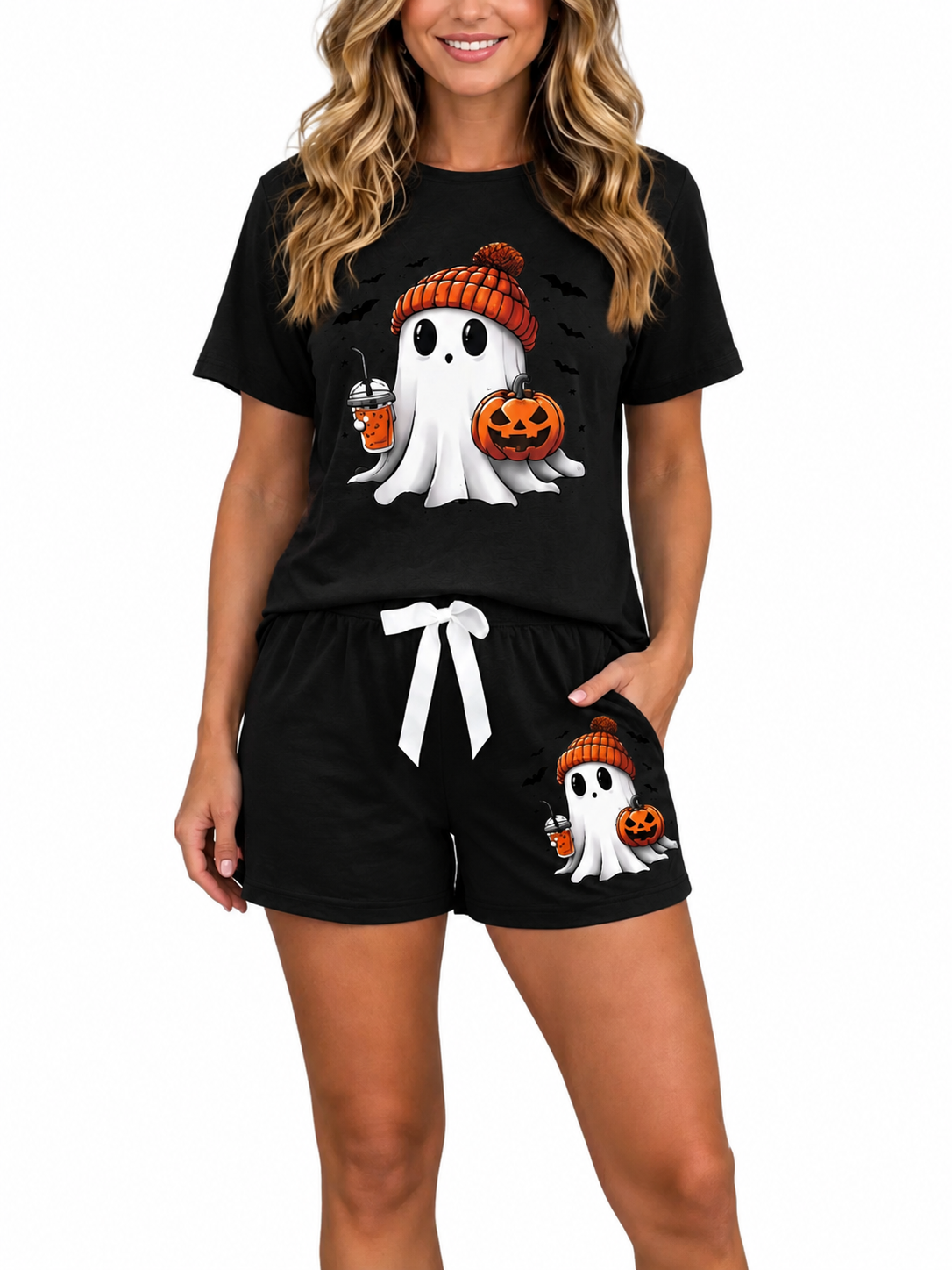 🎃💖Women's Halloween Ghost Print 2 Piece Pajama Set 🎁 Buy 2 Free Shipping!