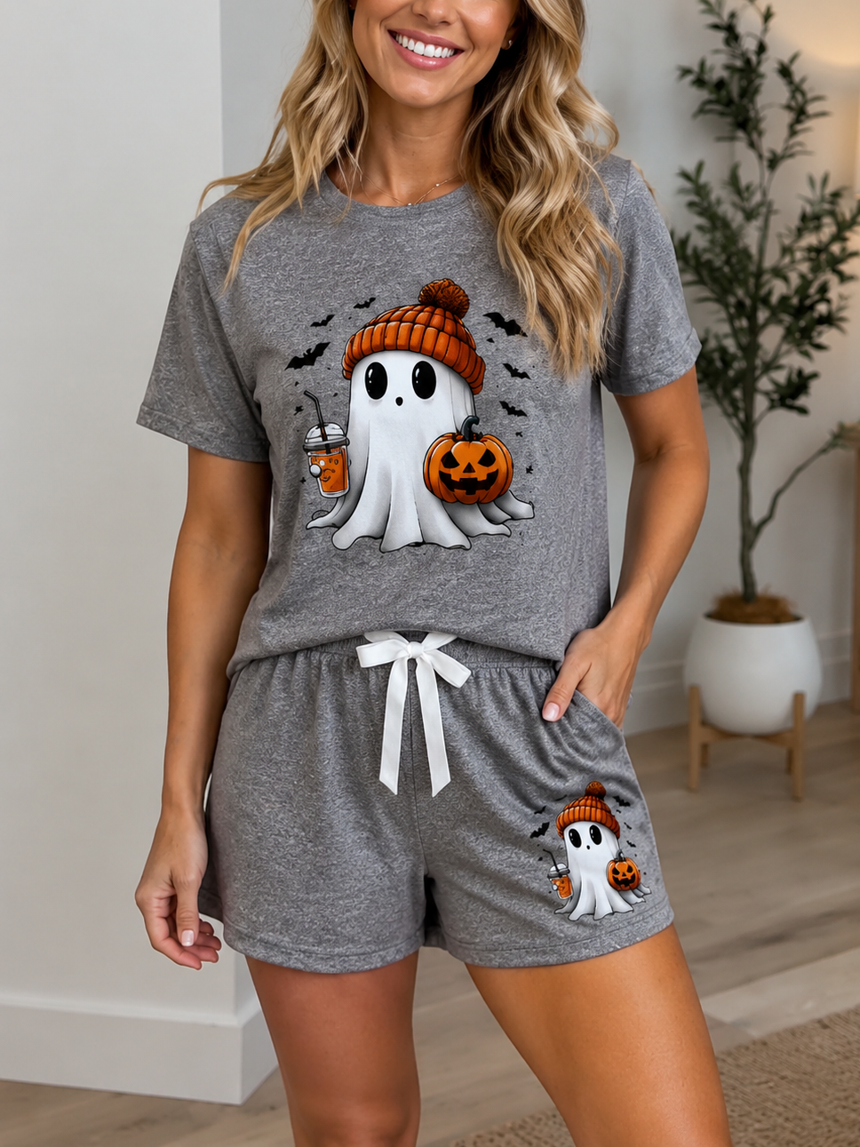🎃💖Women's Halloween Ghost Print 2 Piece Pajama Set 🎁 Buy 2 Free Shipping!