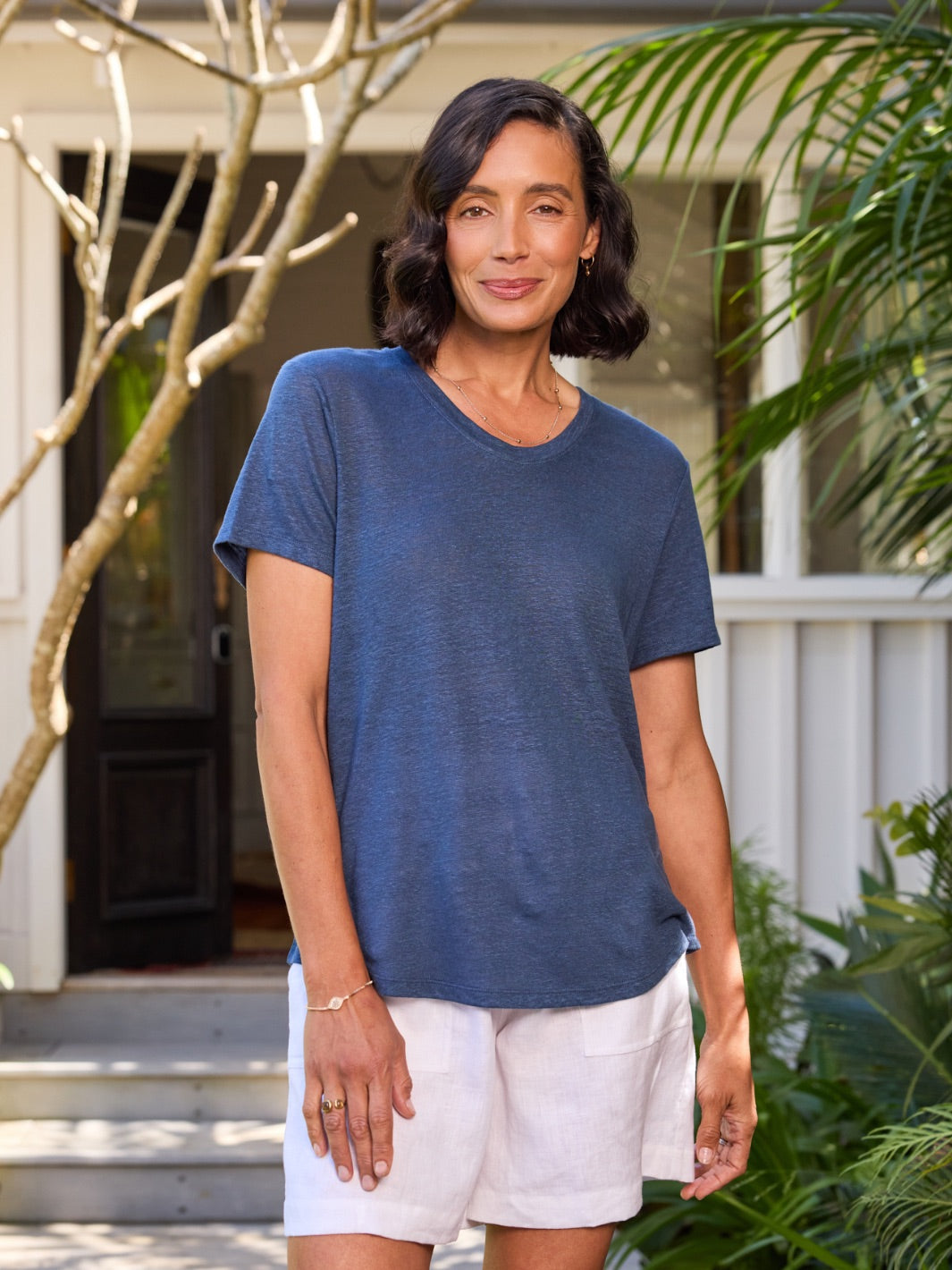 Clovelly French Linen T-Shirt Navy