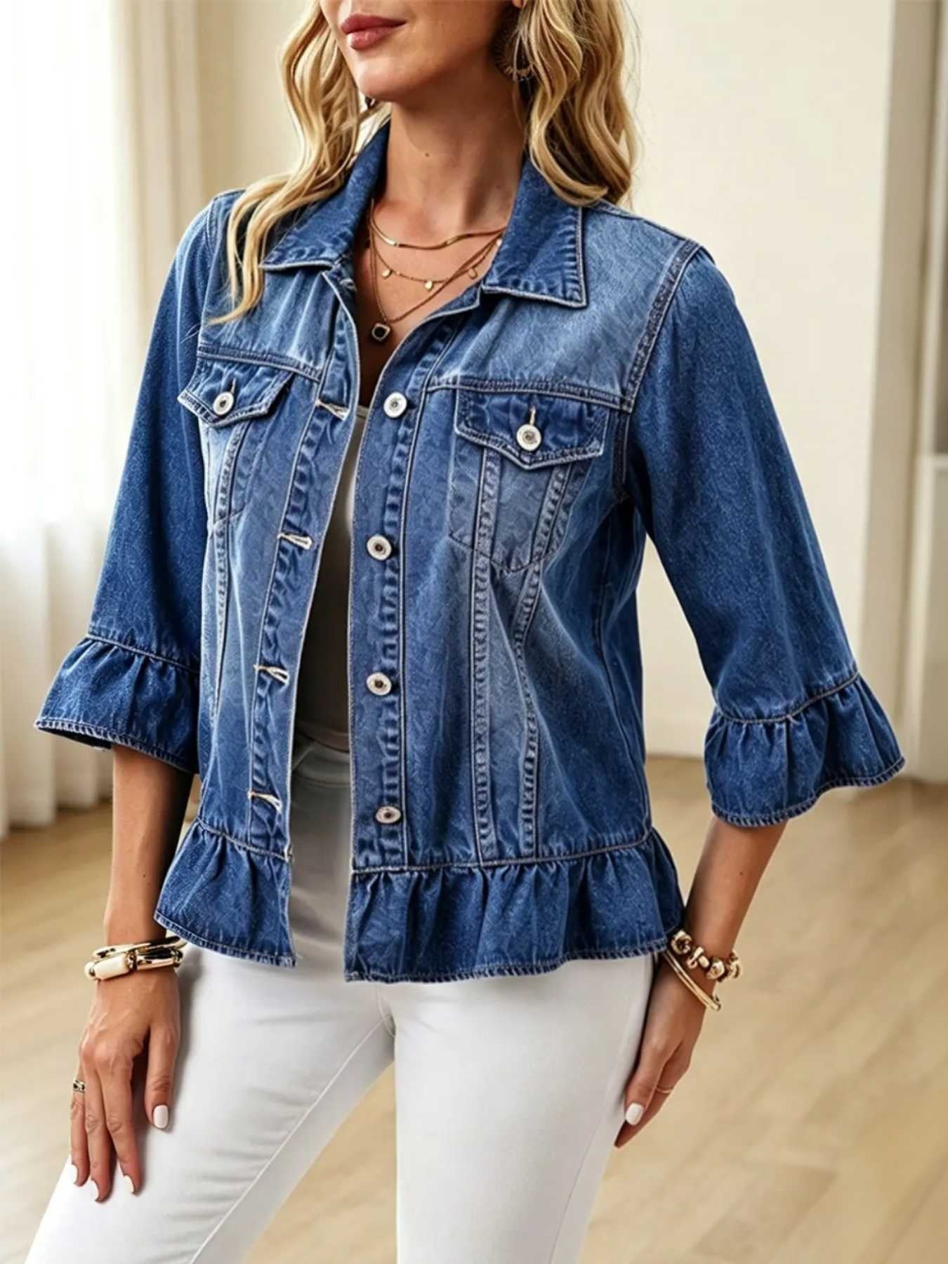 Women's 3/4 Ruffle Sleeve Denim Jacket 🎁 Buy 2 Free Shipping!
