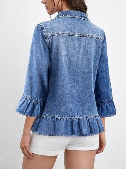 Women's 3/4 Ruffle Sleeve Denim Jacket 🎁 Buy 2 Free Shipping!
