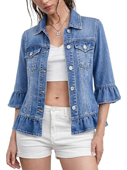Women's 3/4 Ruffle Sleeve Denim Jacket 🎁 Buy 2 Free Shipping!
