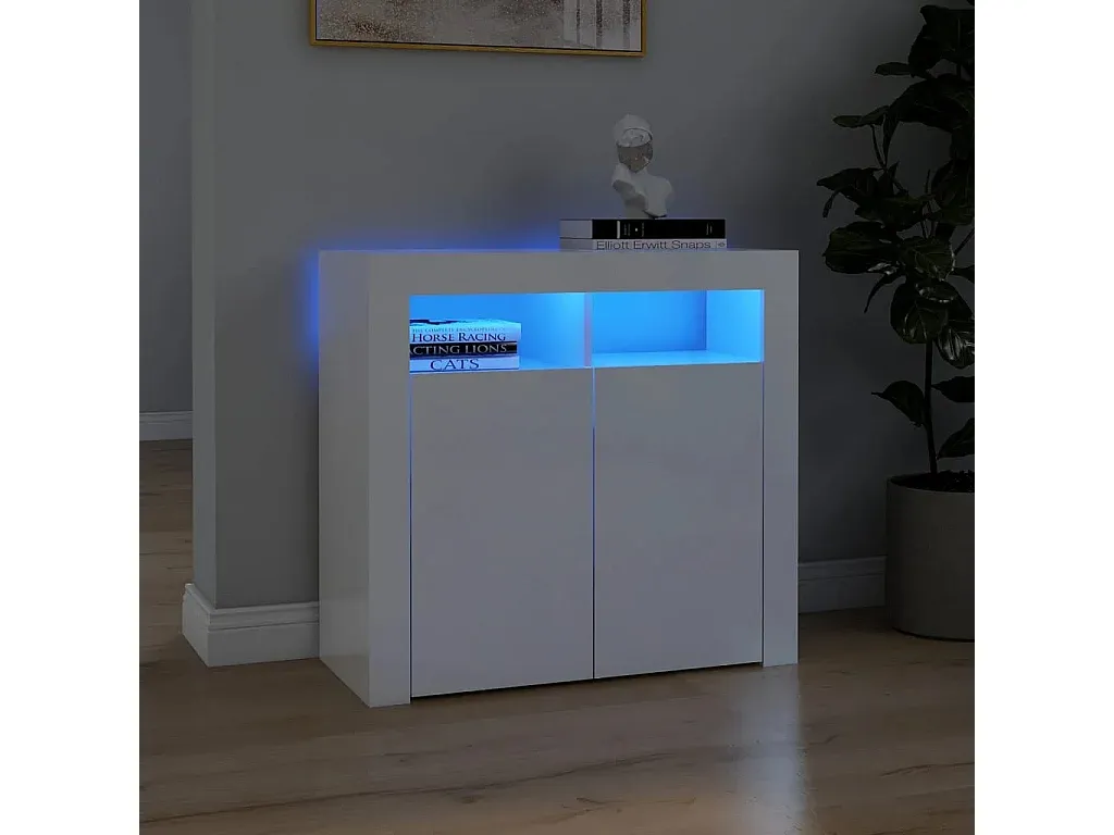 Hochglanz-Weiße Anrichte mit LED-Beleuchtung-homanovao