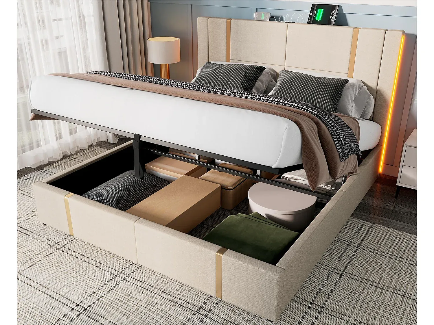 Schlafzimmer,Bereich Bett,Bett mit Bettkasten-nestavunoa