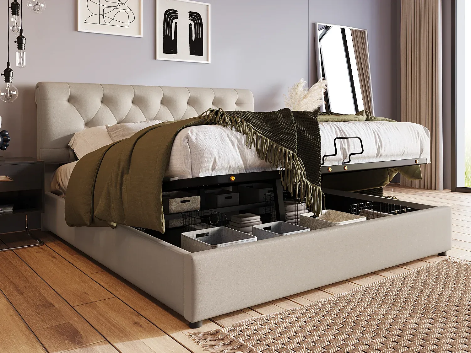 Schlafzimmer,Bereich Bett,Bett mit Bettkasten-homanovao