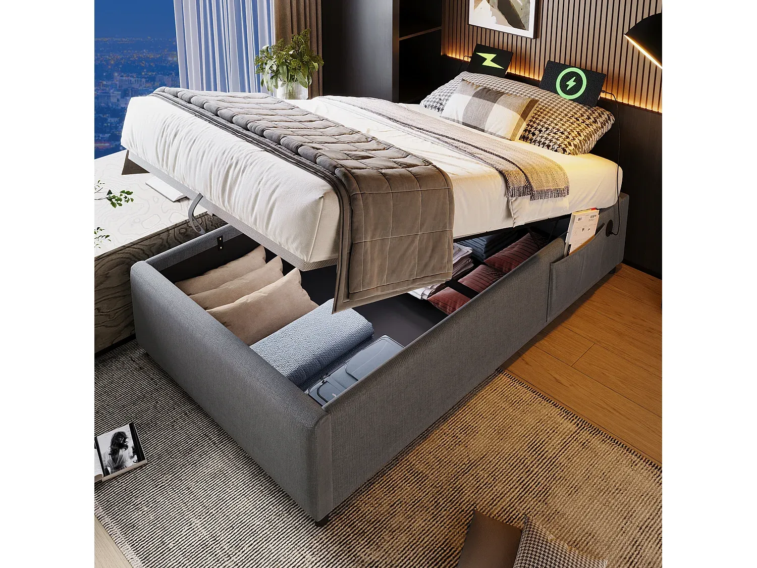Schlafzimmer,Bereich Bett,Bett mit Bettkasten-nestavunoa