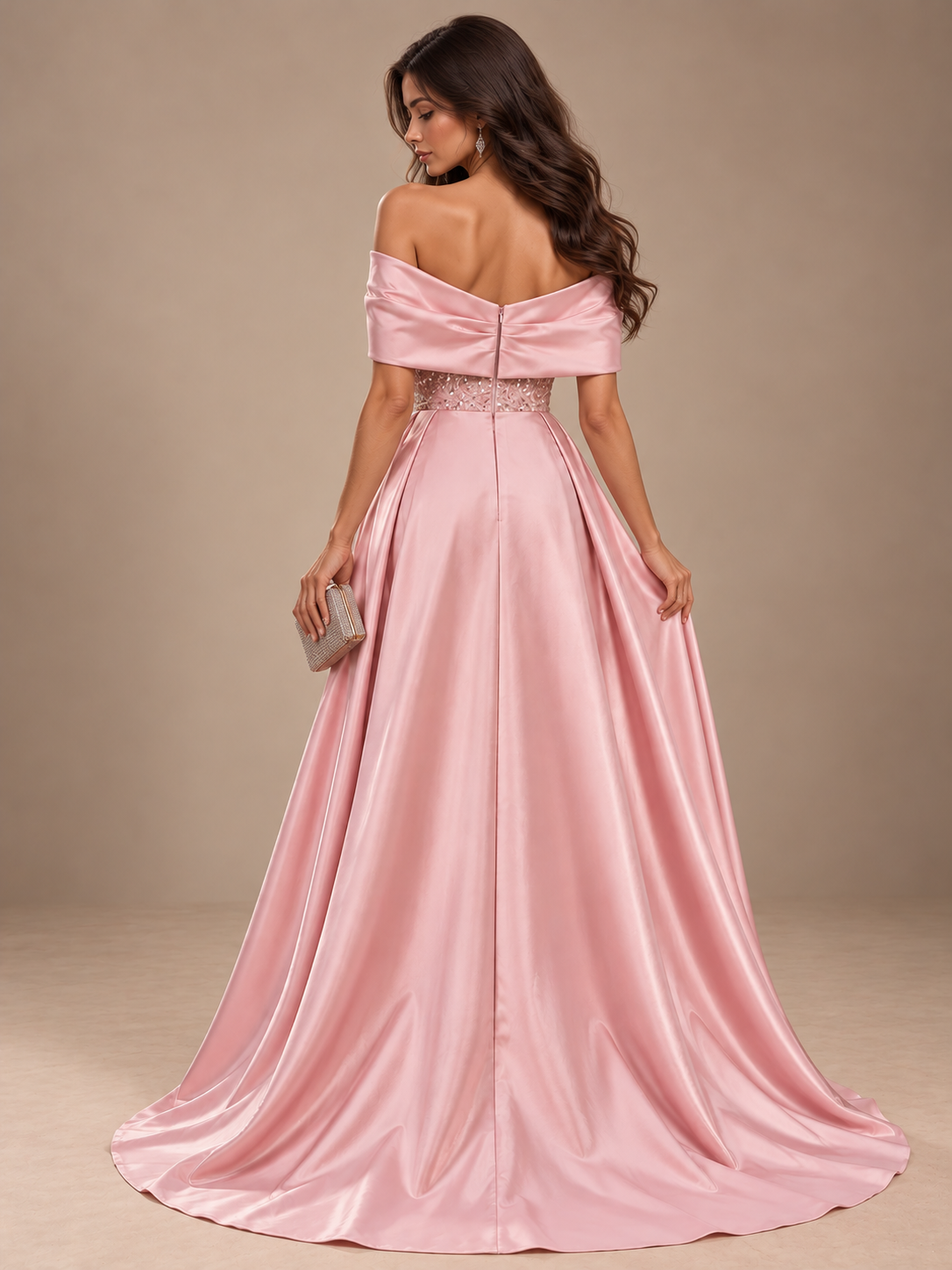 Off Shoulder Sequin Mermaid Prom Dresses Sparkly Satin Formal Dress with Sweep Train