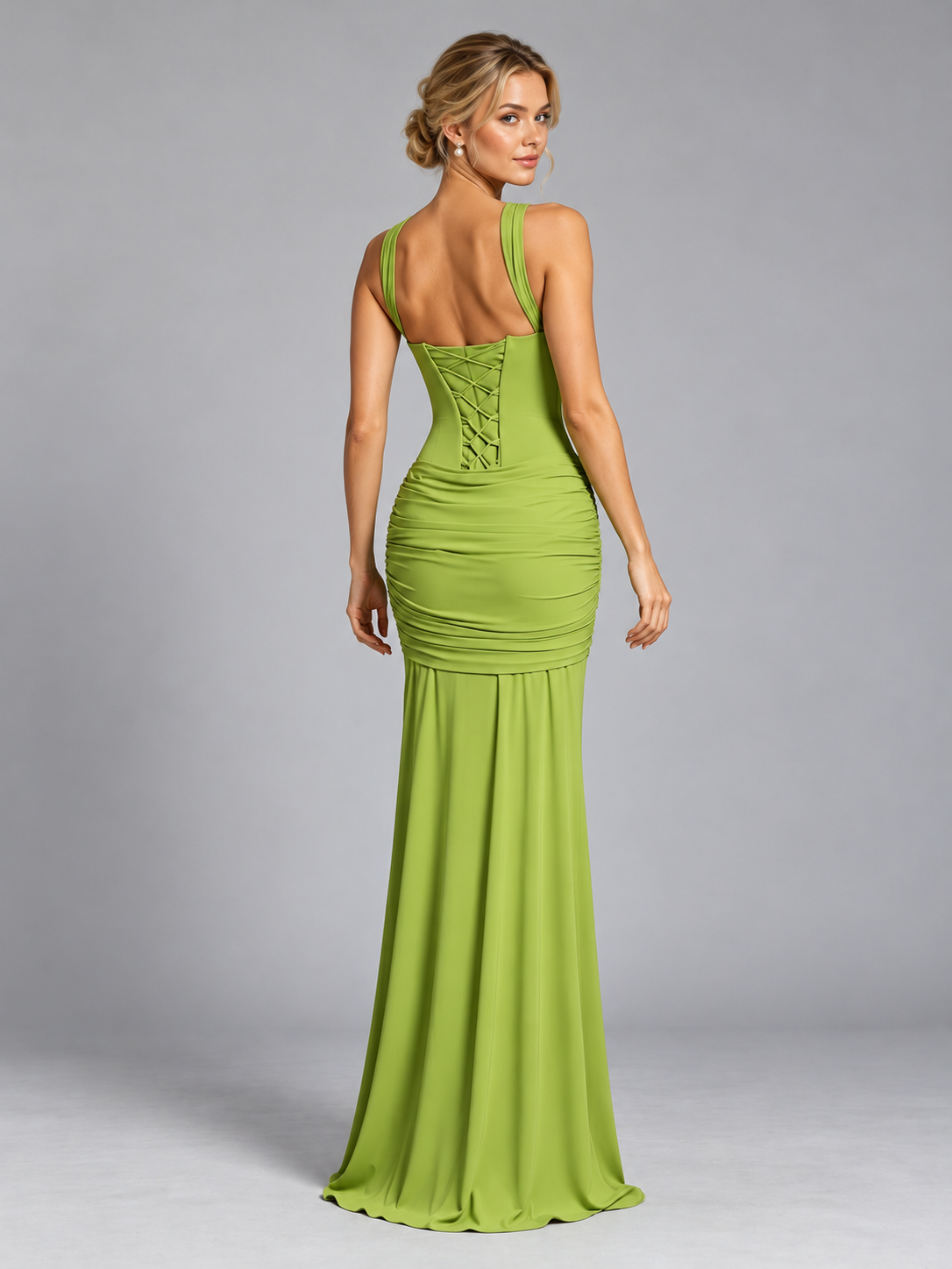 Satin Halter Mermaid Formal Dresses with Ruched Waist