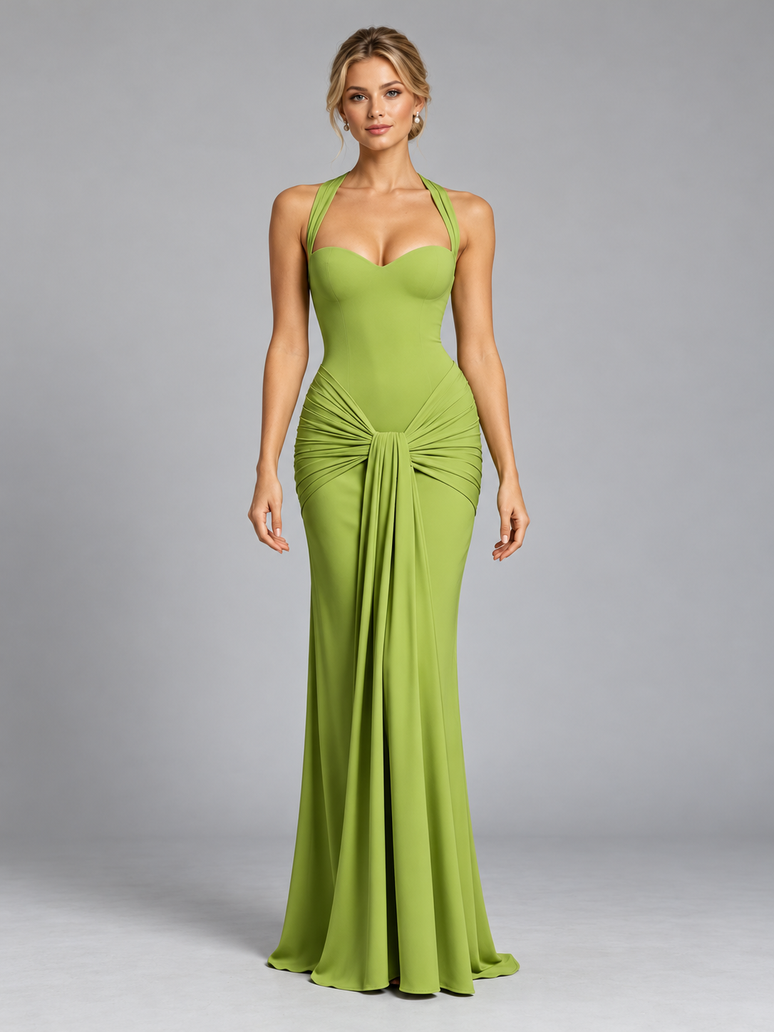 Satin Halter Mermaid Formal Dresses with Ruched Waist