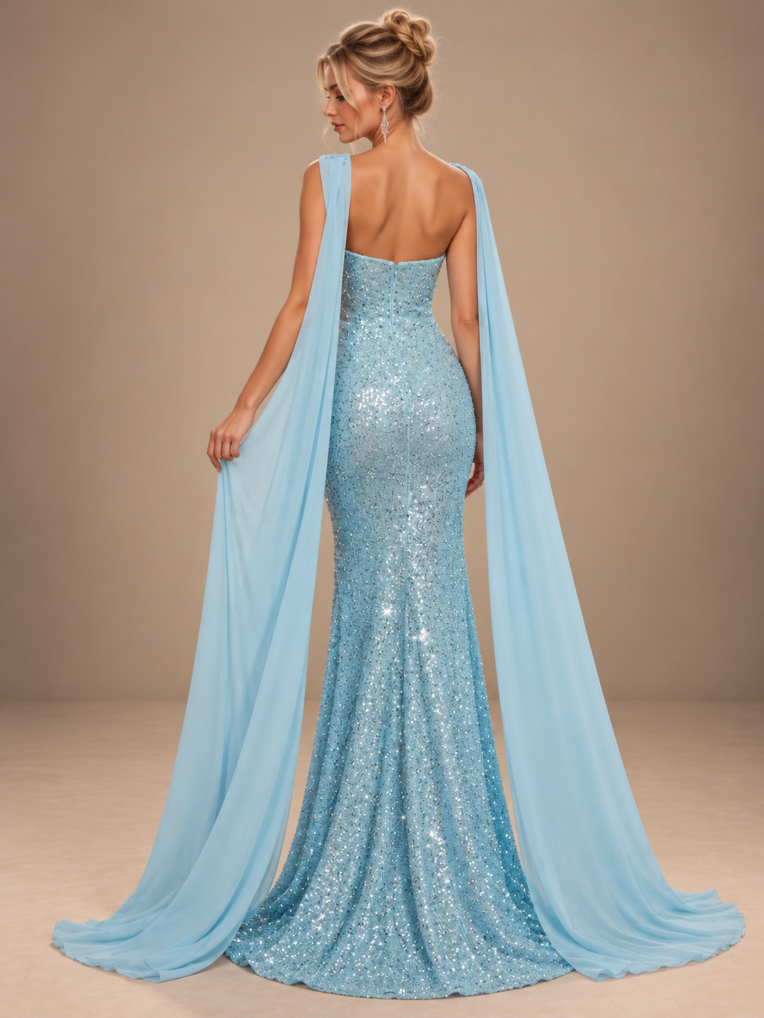 Sequin Mermaid/Trumpet Strapless Prom Dresses for Women with with Scarf