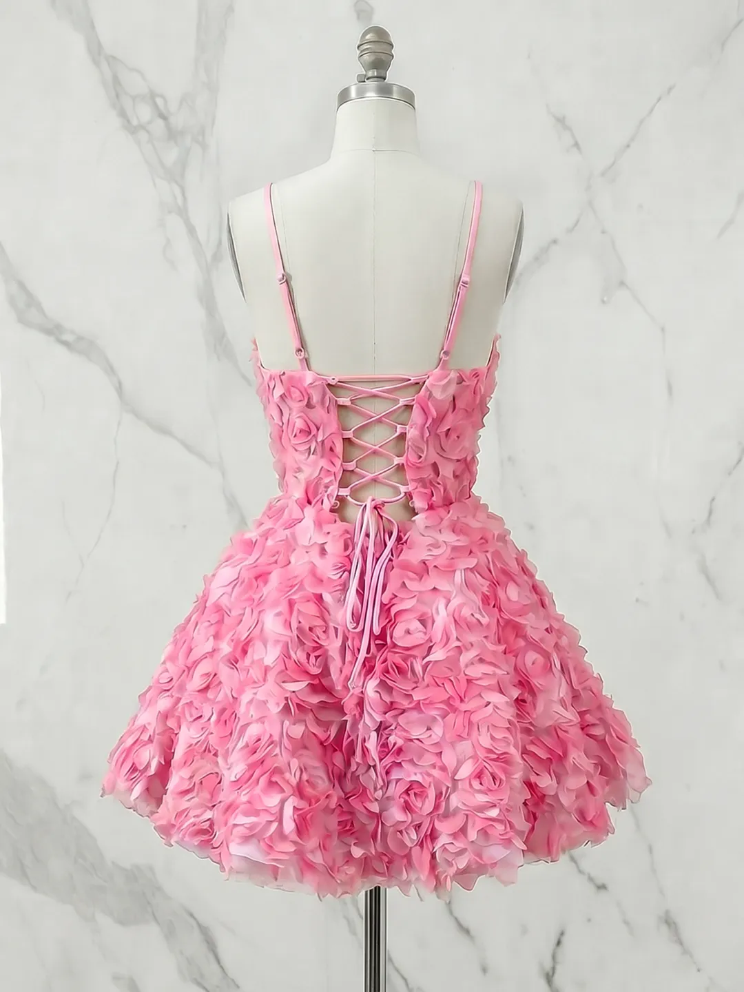 Strapless 3D Rose Floral A-Line Homecoming Dress with Lace-Up Back